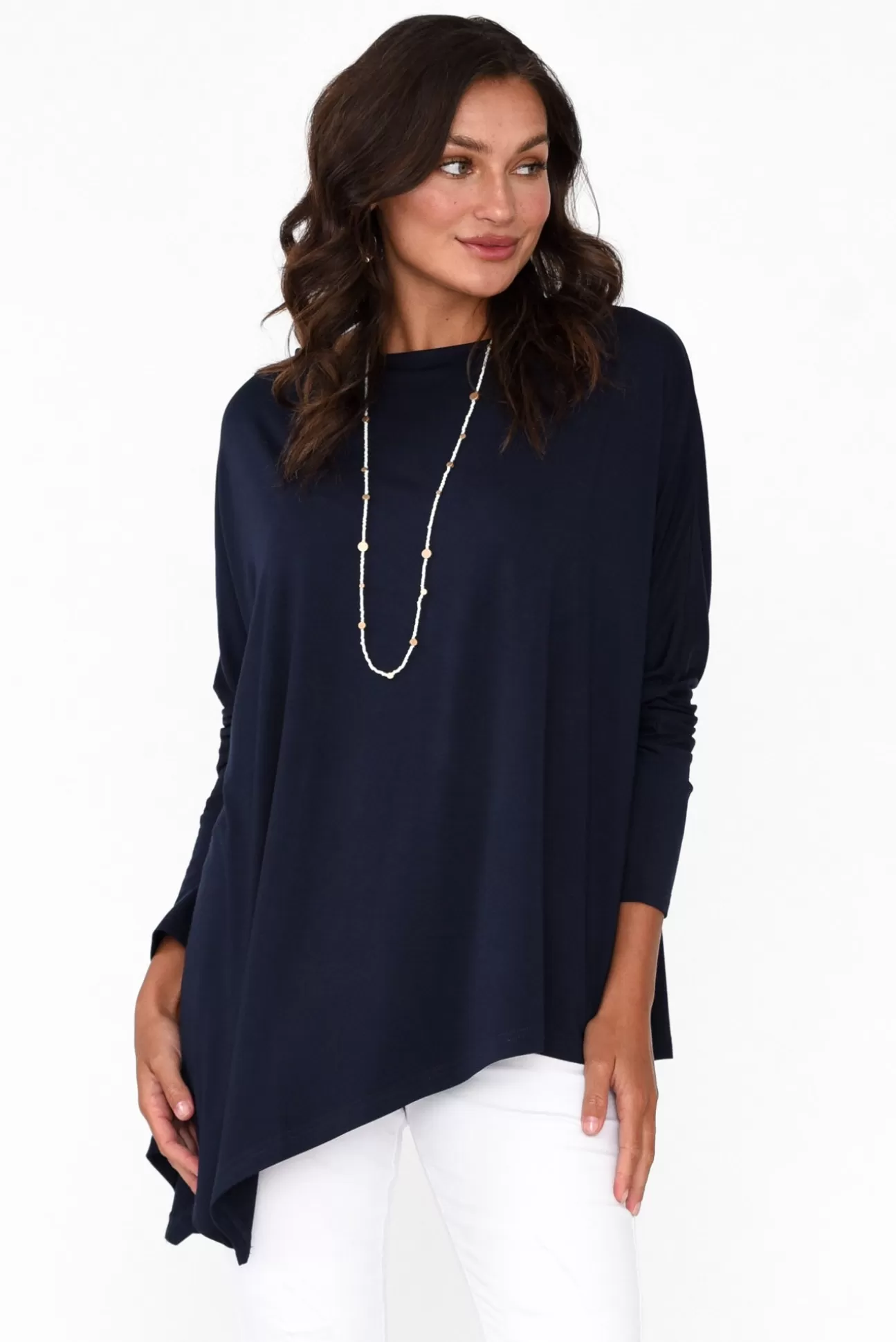 Lou Lou Susie Navy Asymmetrical Bamboo Top Best Sale