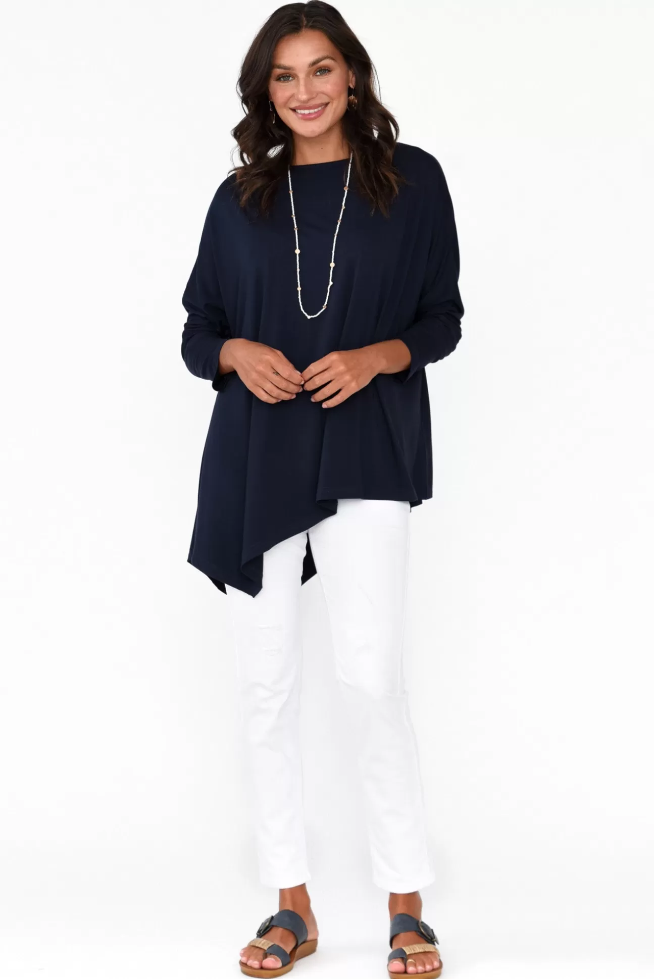 Lou Lou Susie Navy Asymmetrical Bamboo Top Best Sale