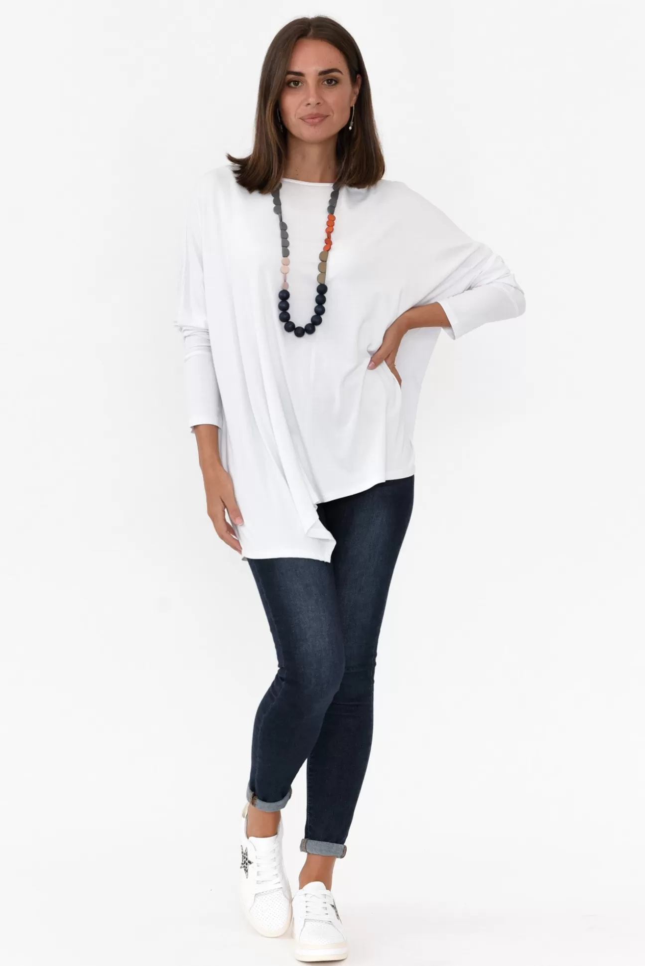 Lou Lou Susie White Asymmetrical Bamboo Top Cheap