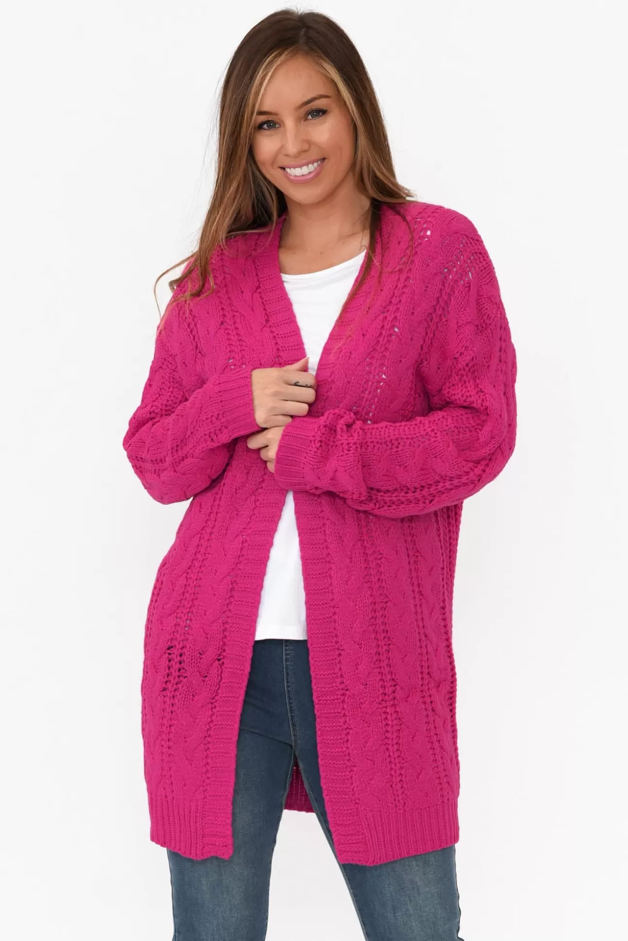 Isabella Boho Sutton Hot Pink Cable Knit Cardigan Sale