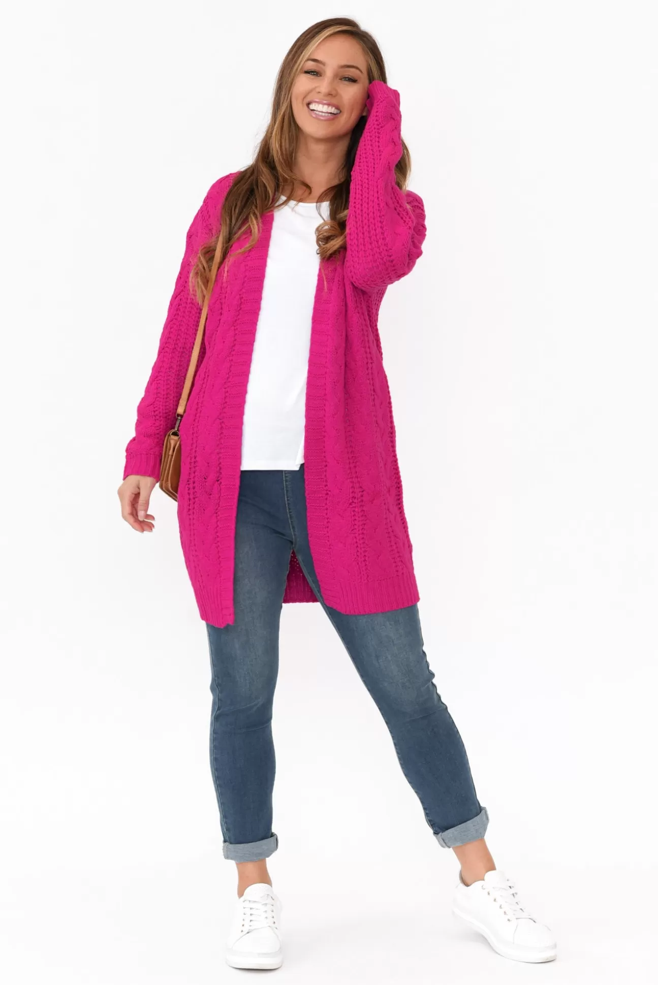 Isabella Boho Sutton Hot Pink Cable Knit Cardigan Sale