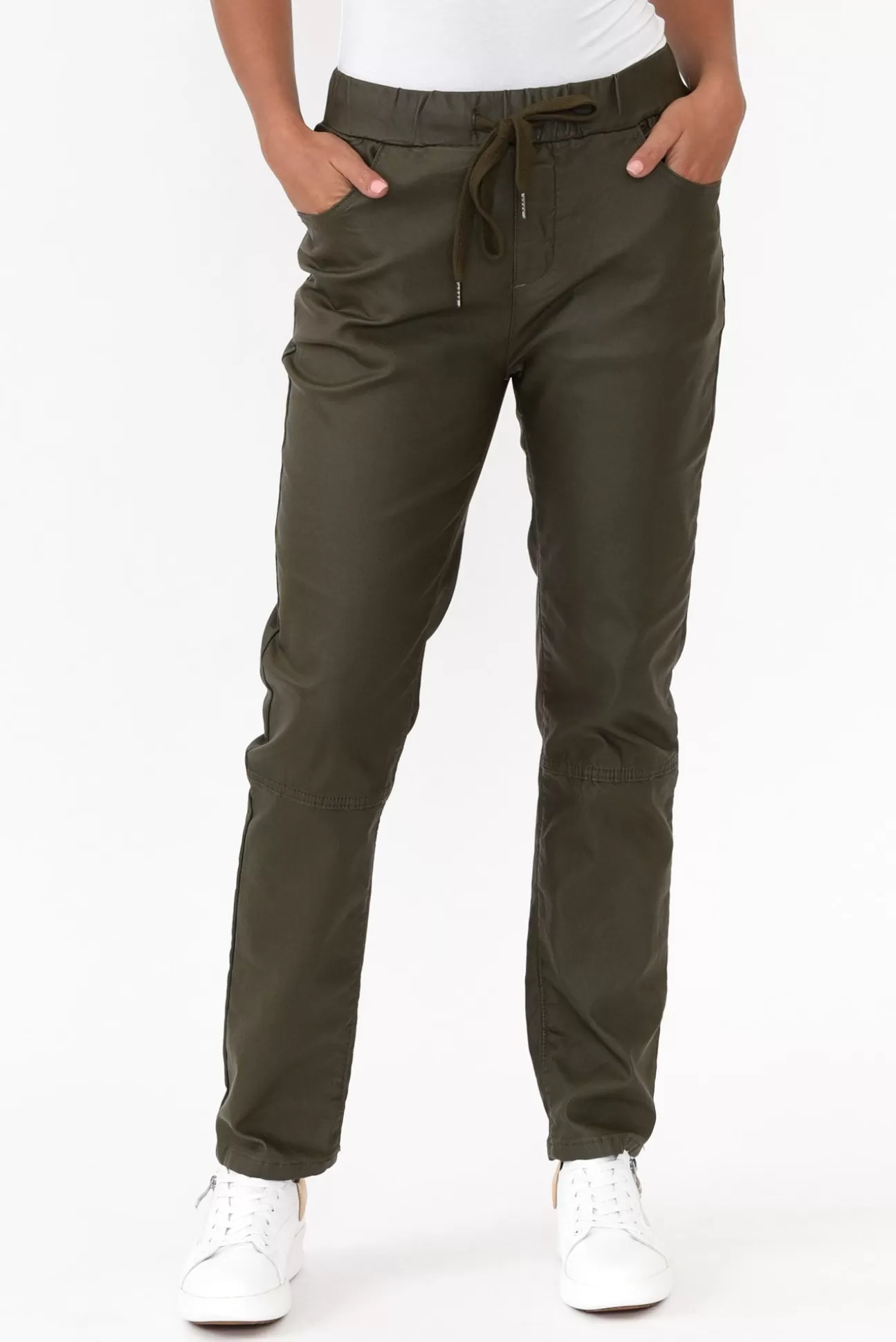 Italian Star Suzi Khaki Wet Look Stretch Pant Outlet