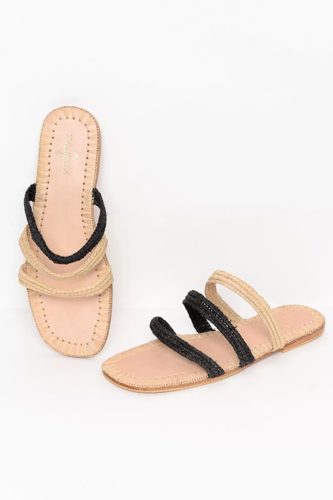 Bulibasha Tafrara Monochrome Straw Multi Strap Slide Discount