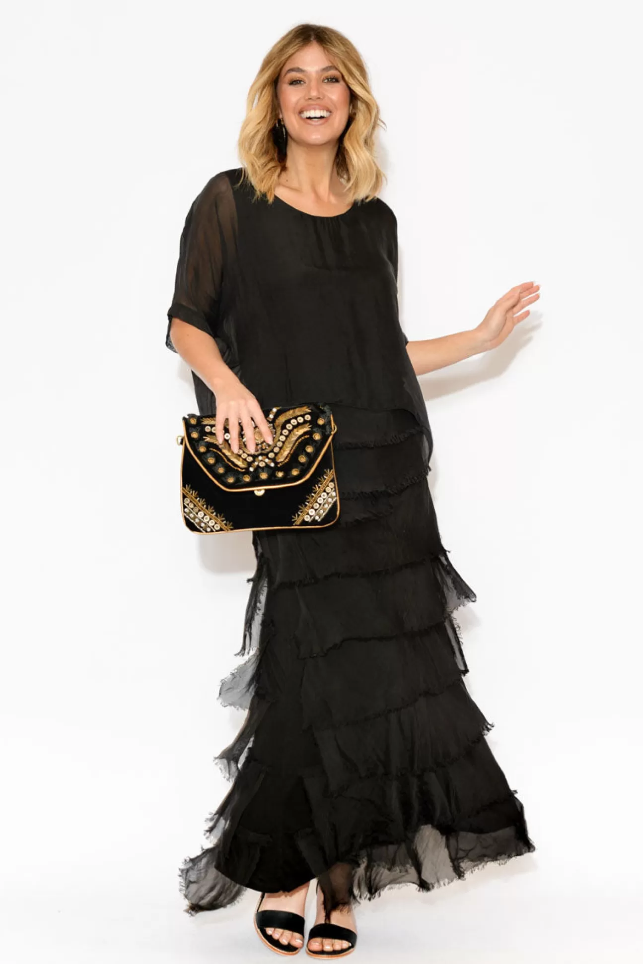 La Strada Talia Black Silk Layer Top Best