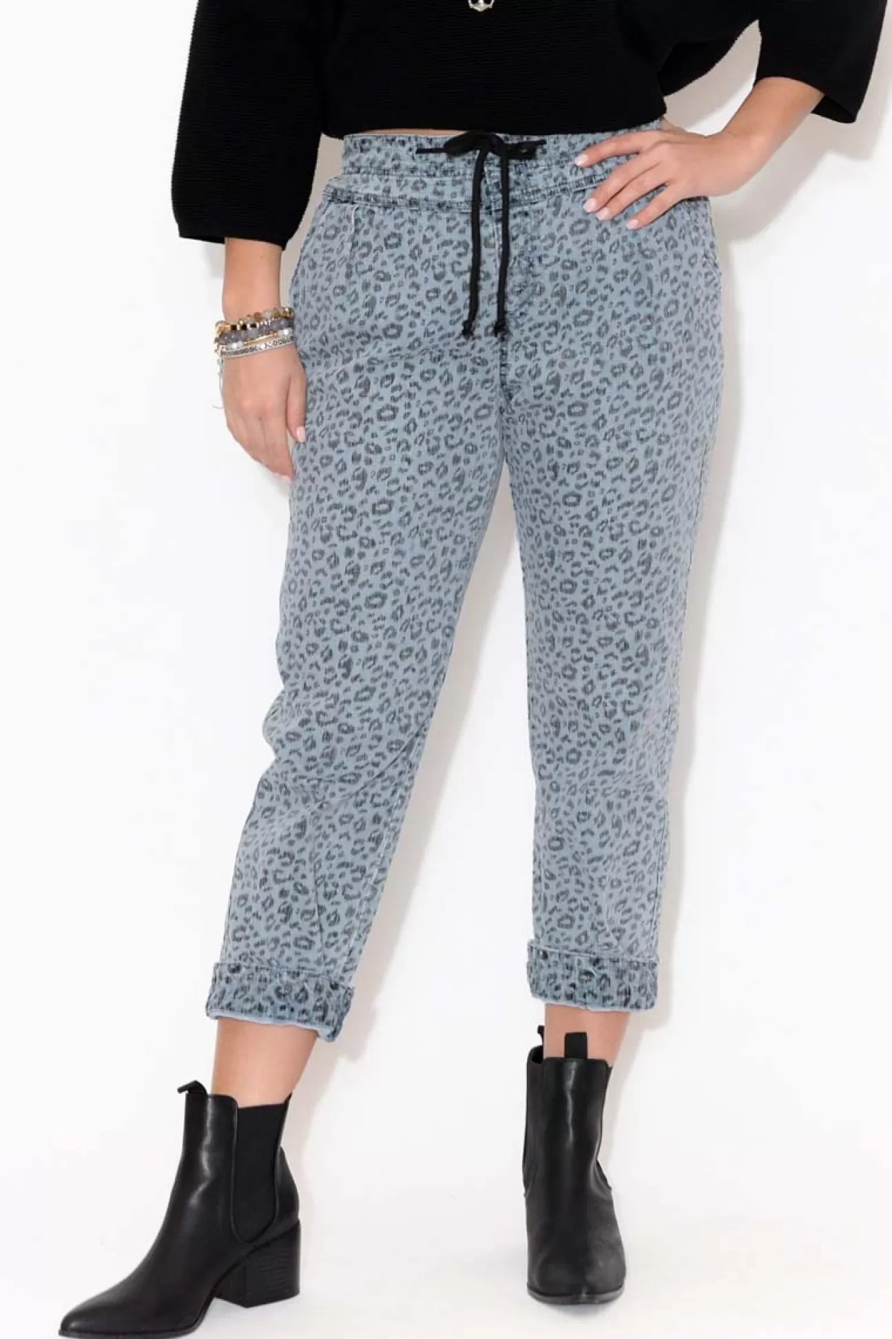 Ellis Dewey Tasha Denim Leopard Jogger Pant Hot