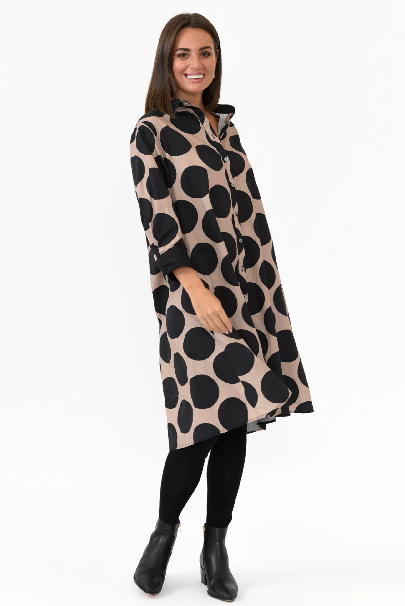 Soul Sparrow Tasha Tan Spot Cotton Button Dress Sale