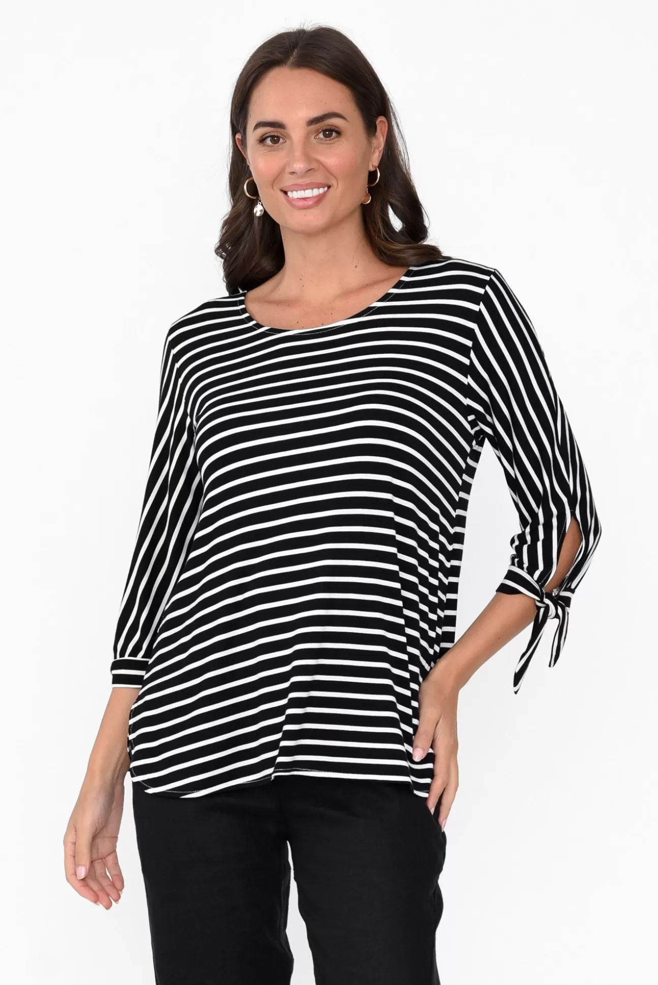 Bamboo Whispers Tasmyn Black Stripe Bamboo Top Cheap