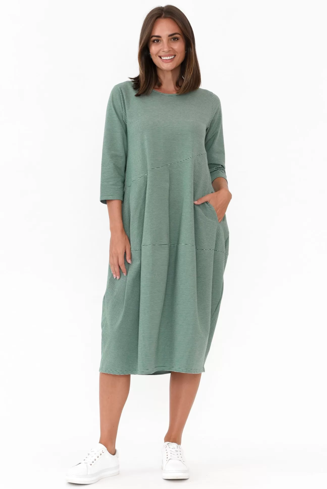 Tirelli Tatum Green Stripe Cotton Diagonal Dress Sale