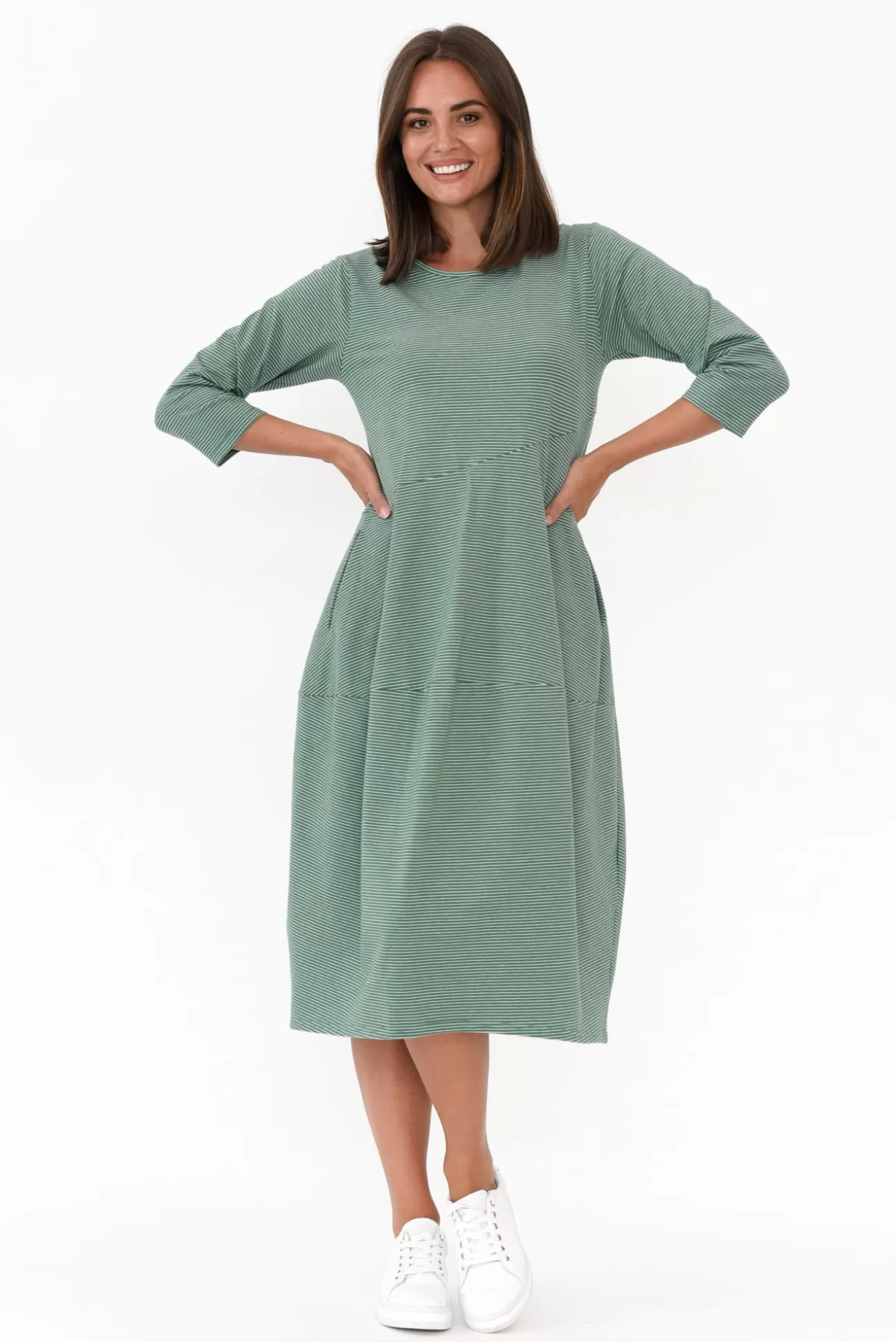 Tirelli Tatum Green Stripe Cotton Diagonal Dress Sale