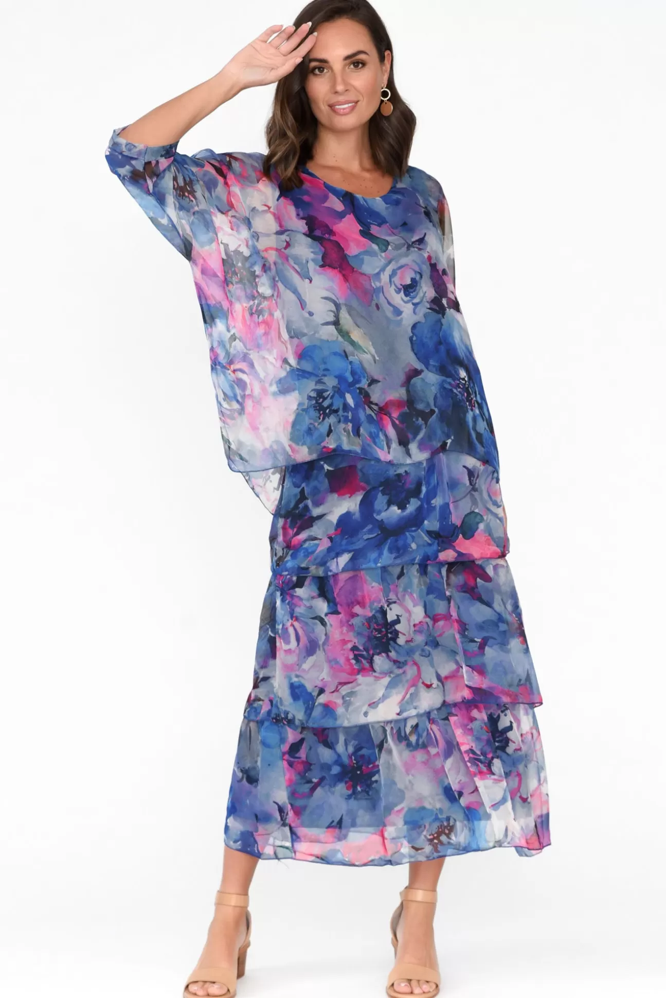 L'amore Teffy Blue Blossom Layer Dress Fashion