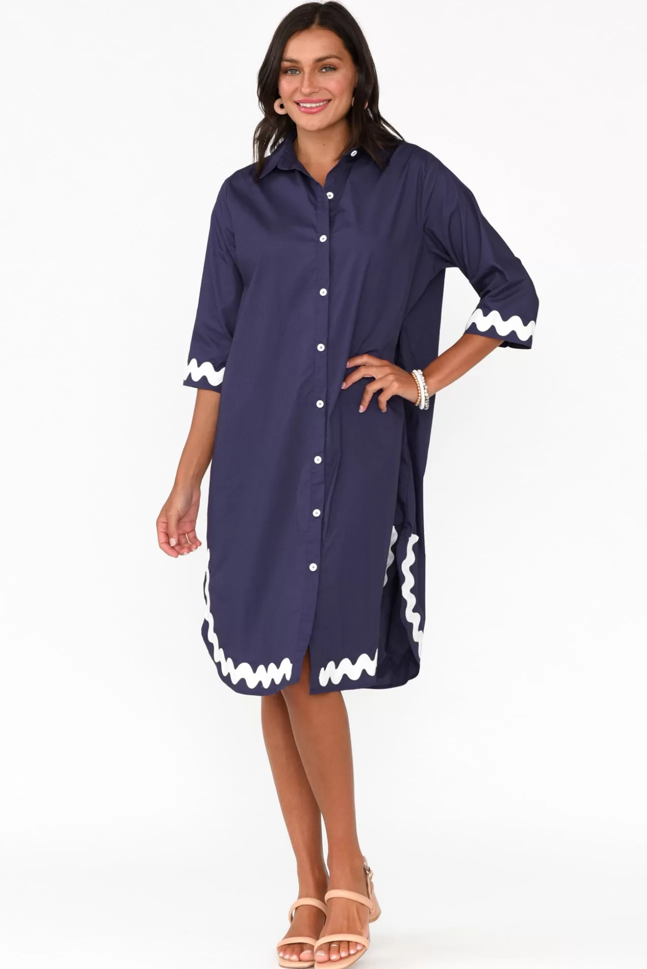 Circ The Label Teton Navy Trim Cotton Shirt Dress Outlet