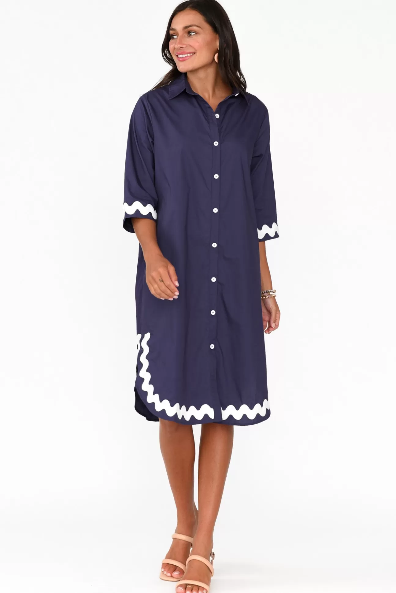 Circ The Label Teton Navy Trim Cotton Shirt Dress Outlet