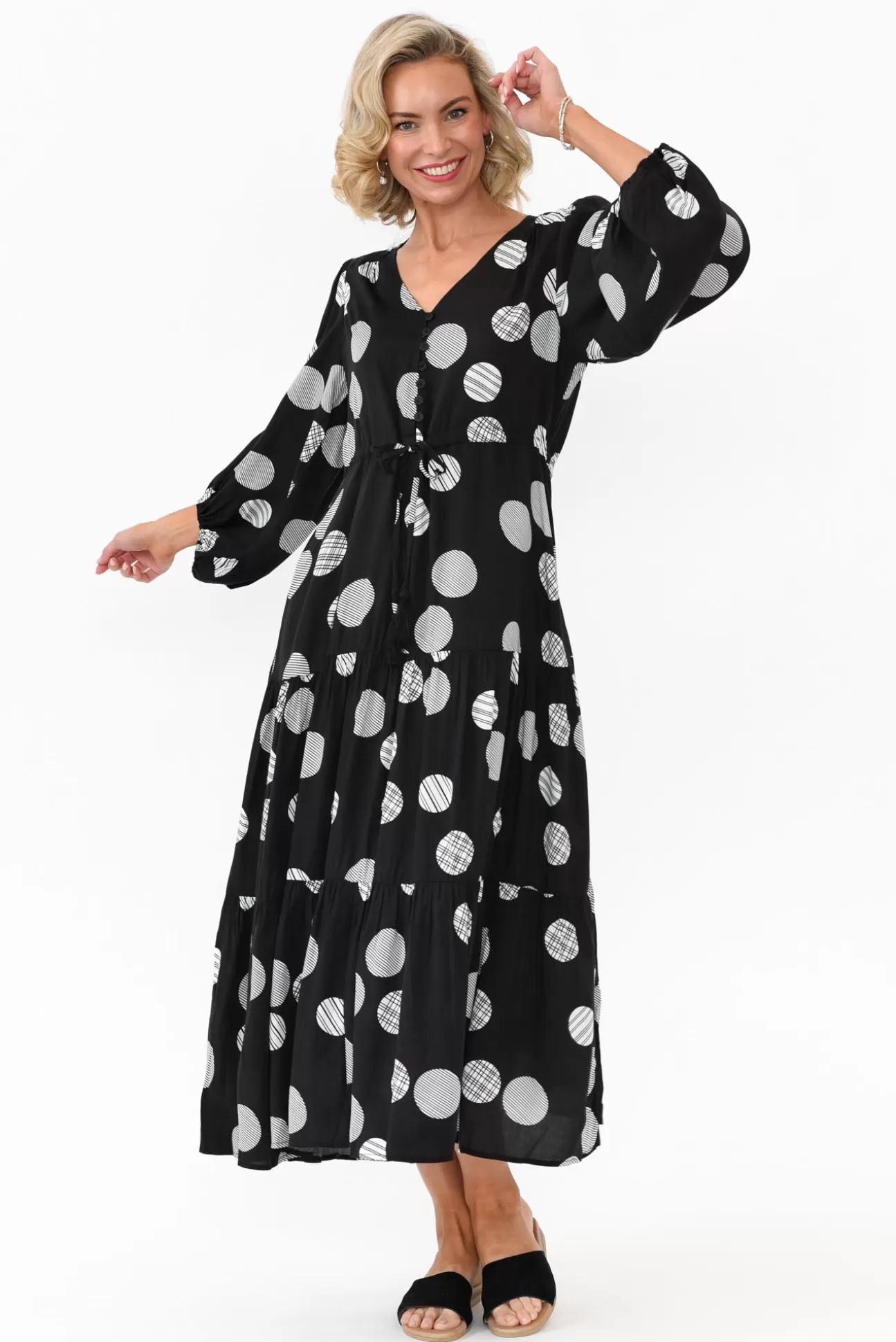 Willow Tree Tierney Black Spot Tassel Tie Dress Clearance