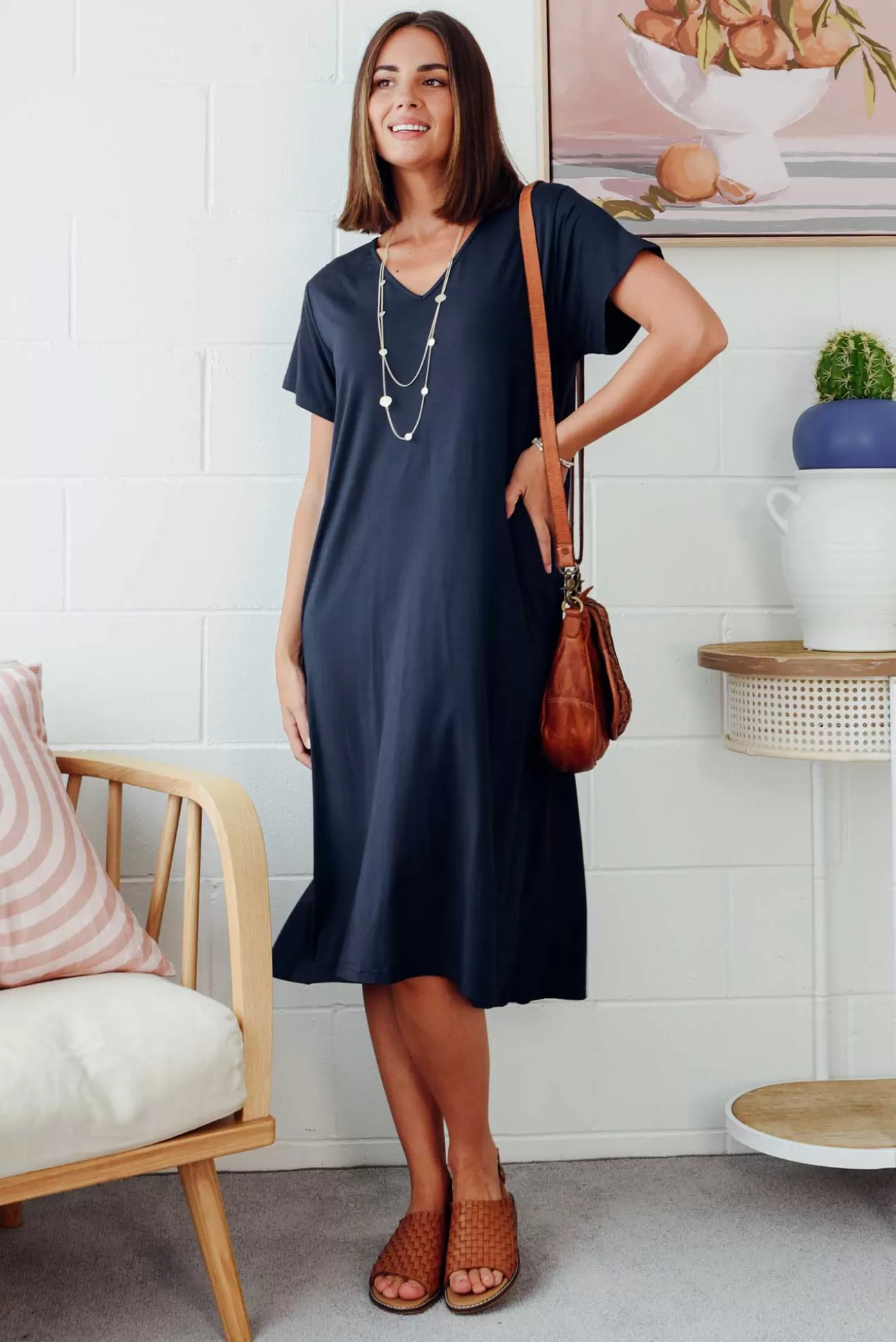 PQ Tiffany Navy Bamboo Tee Dress Best