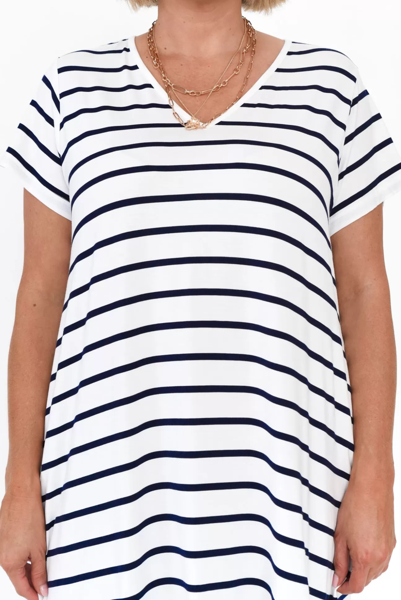 PQ Tiffany White Stripe Bamboo Tee Dress Cheap