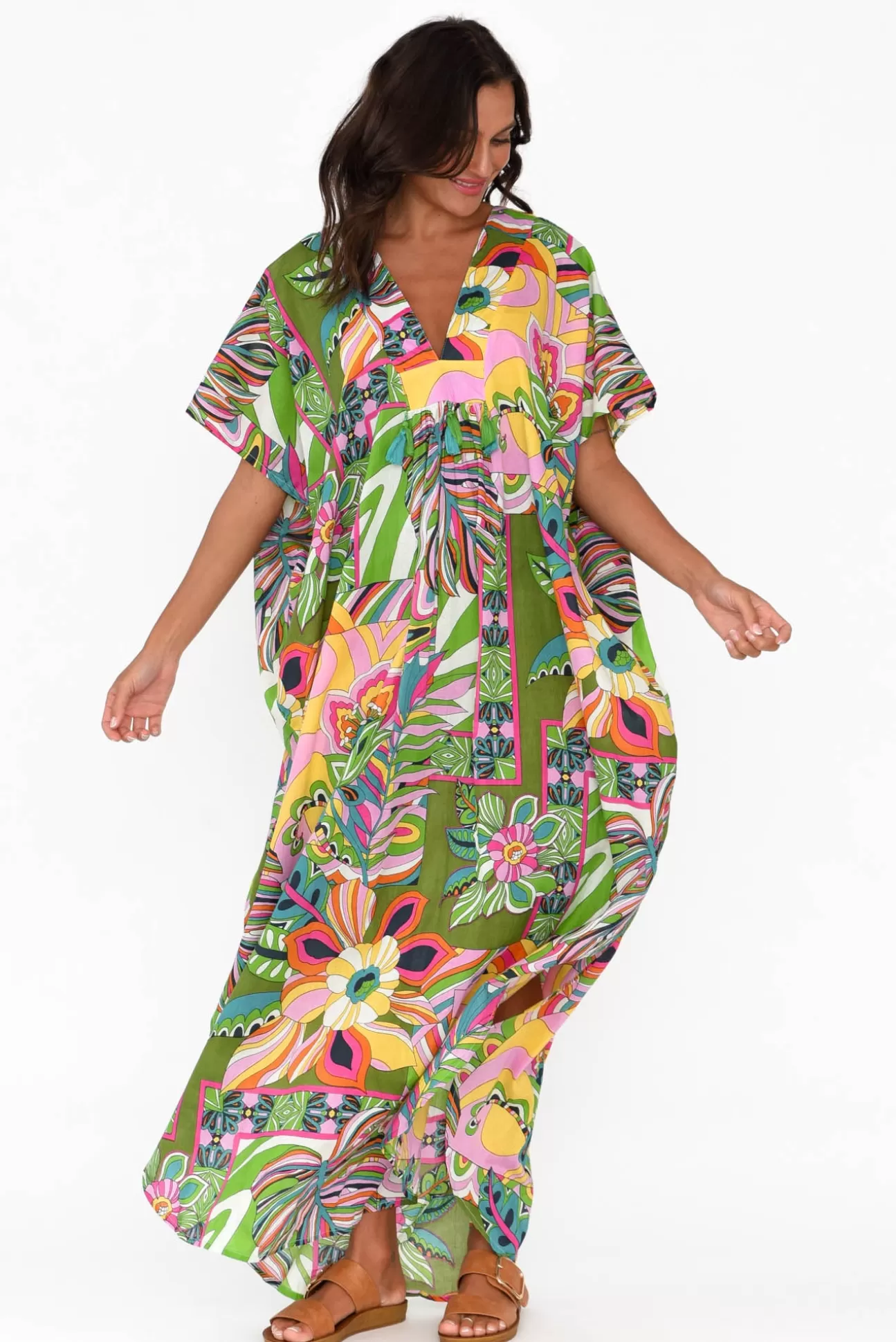 Mozaic Tiwi Green Tropical Cotton Kaftan Best