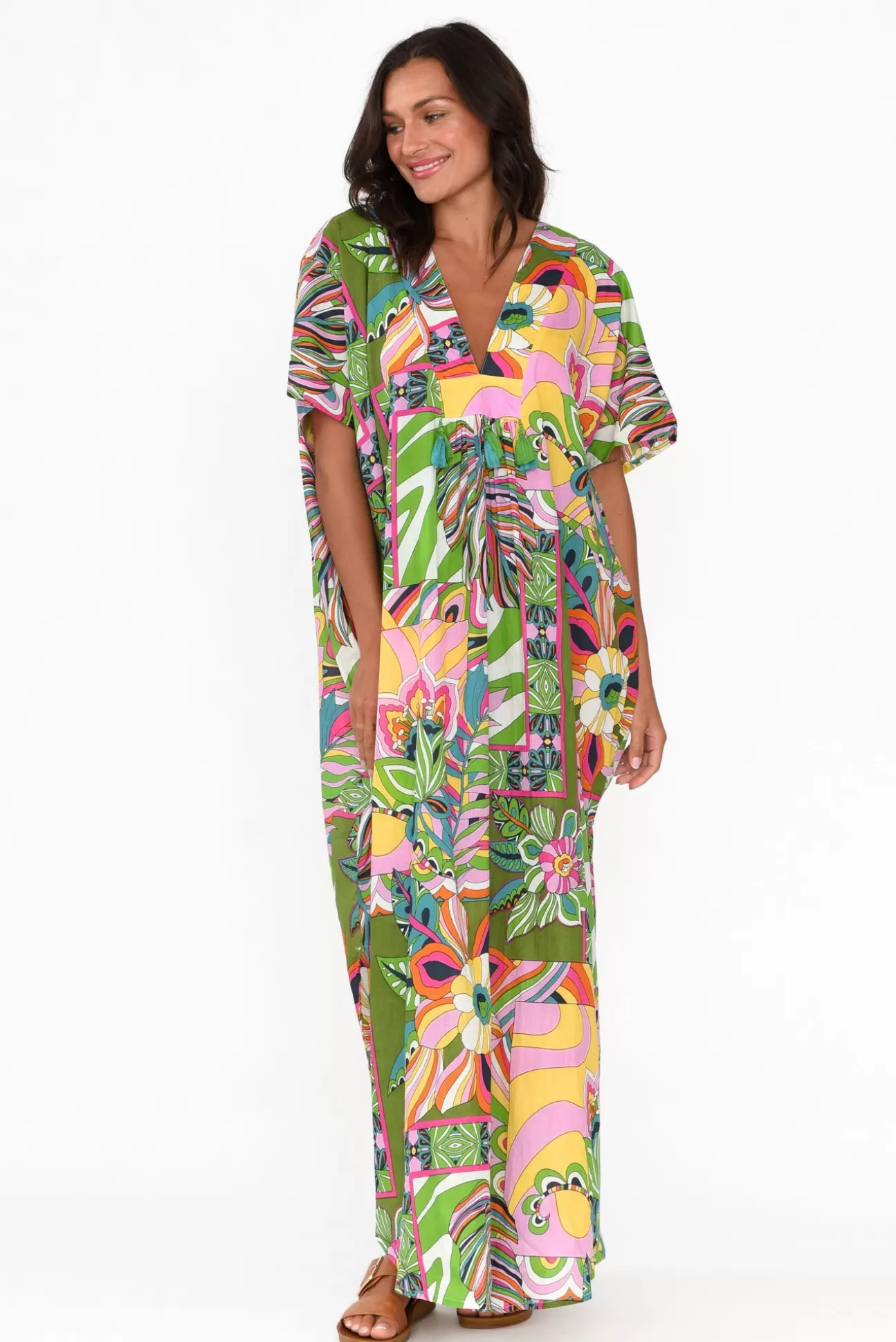 Mozaic Tiwi Green Tropical Cotton Kaftan Best