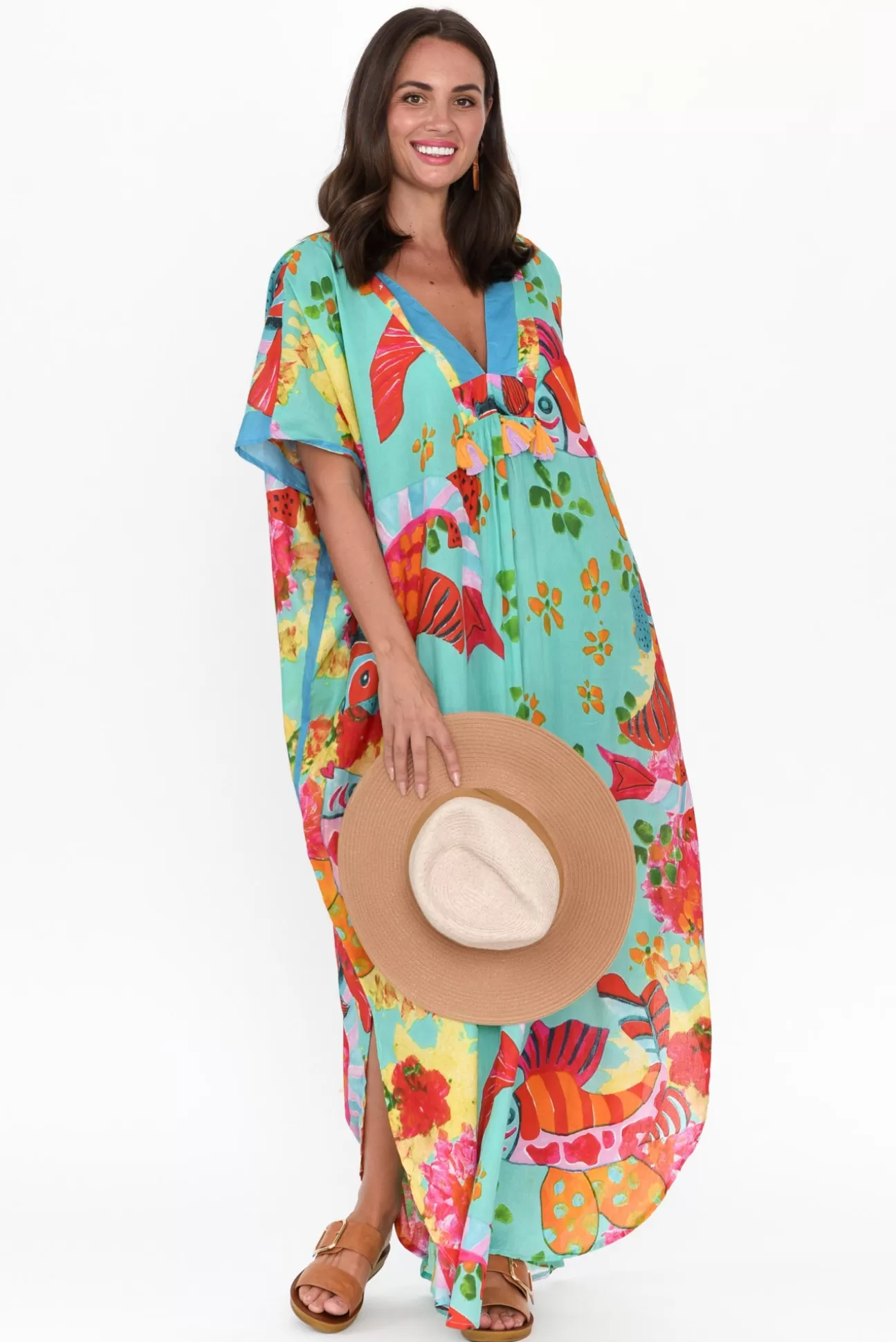 Mozaic Tiwi Teal Sea Cotton Kaftan Online