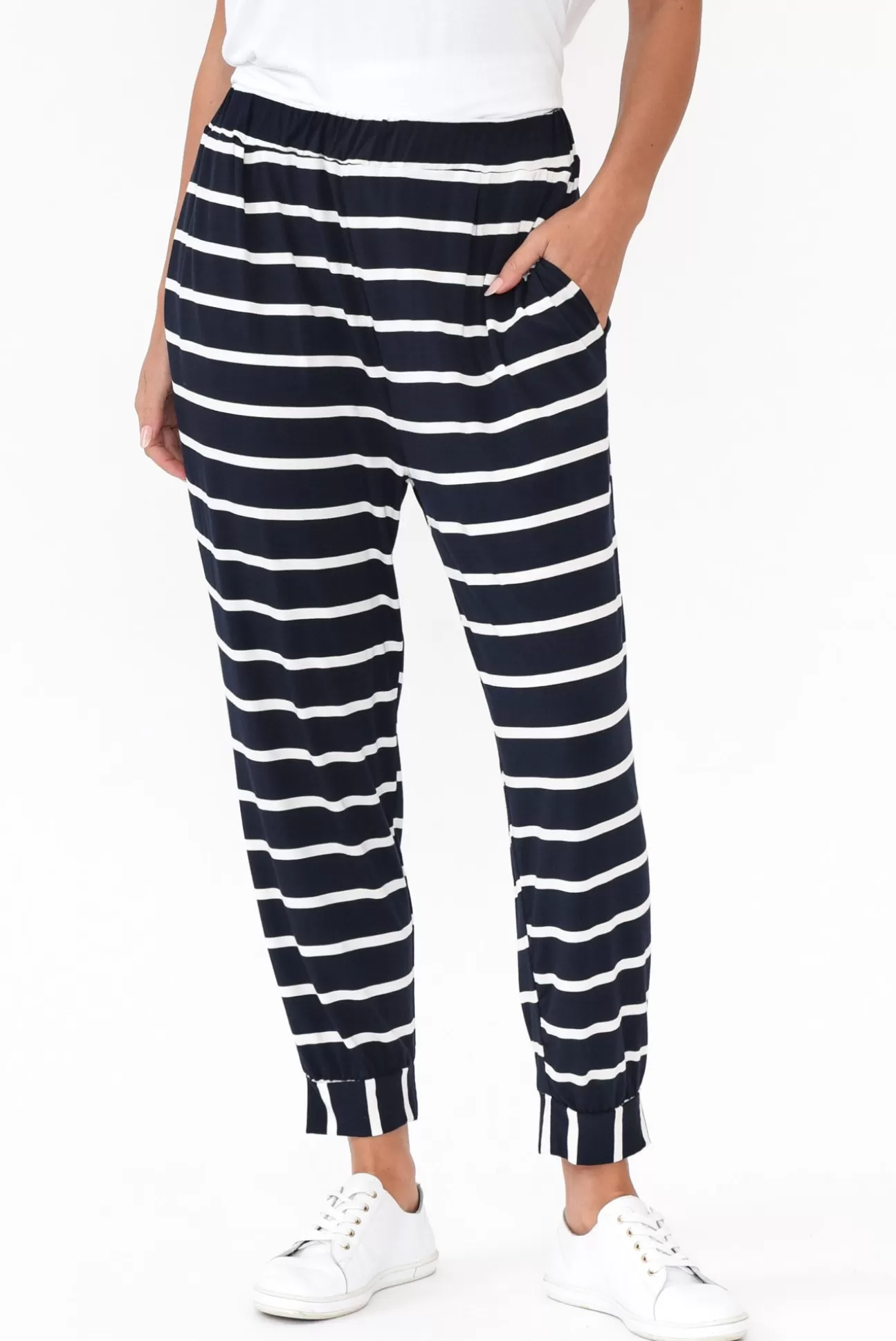 Bamboo Villa Tonkin Navy Stripe Bamboo 3/4 Pant Flash Sale