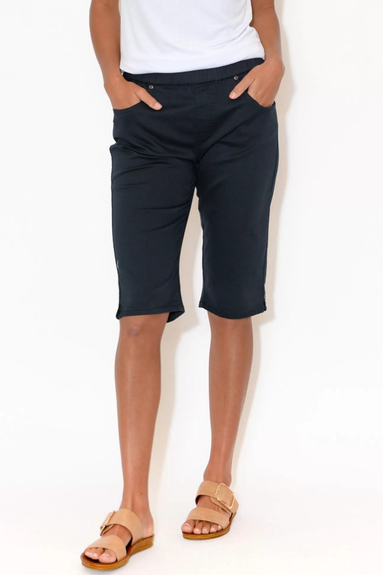 Cafe Latte Tora Navy Stretch Shorts Outlet