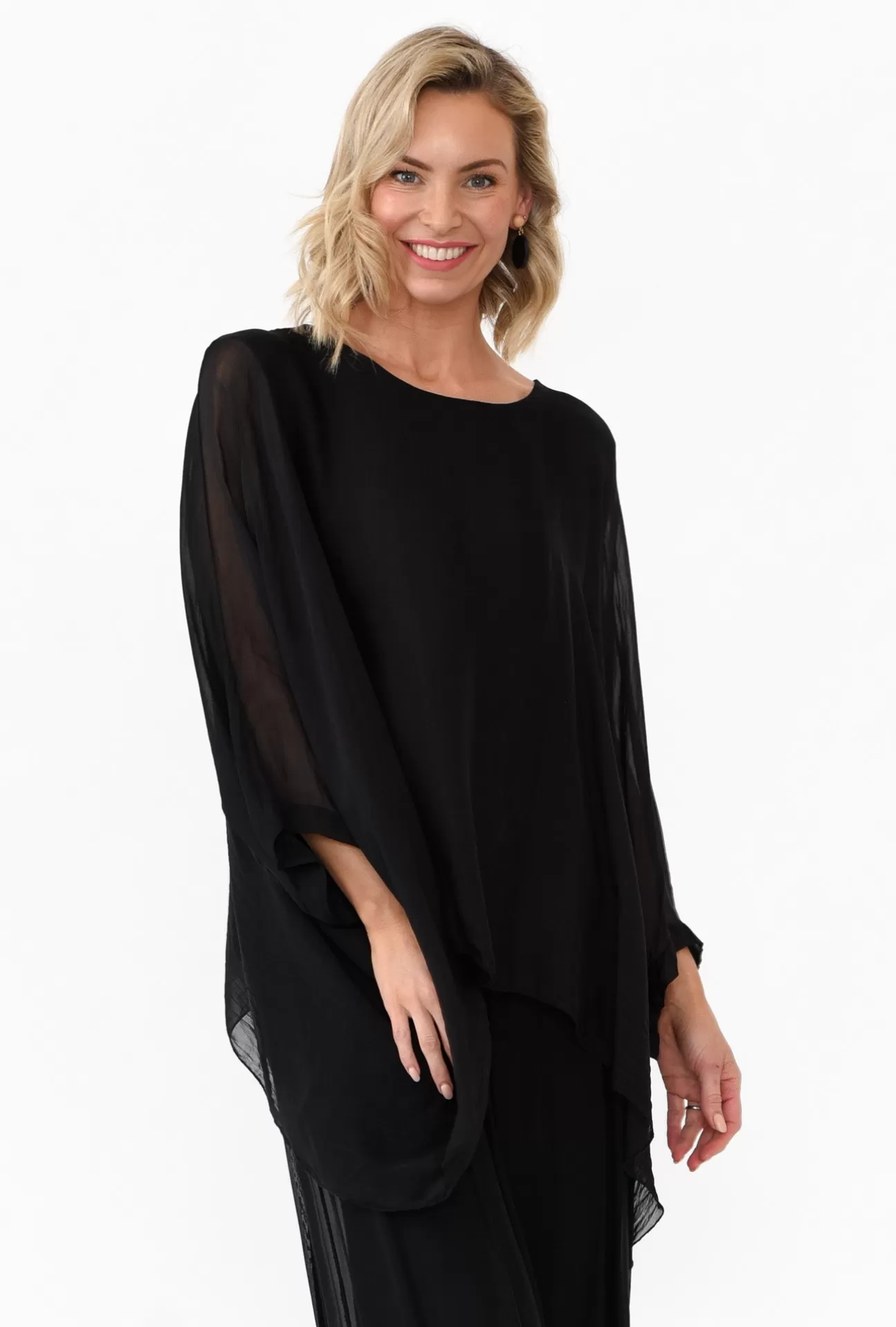 La Strada Trevino Black Silk Overlay Top Best