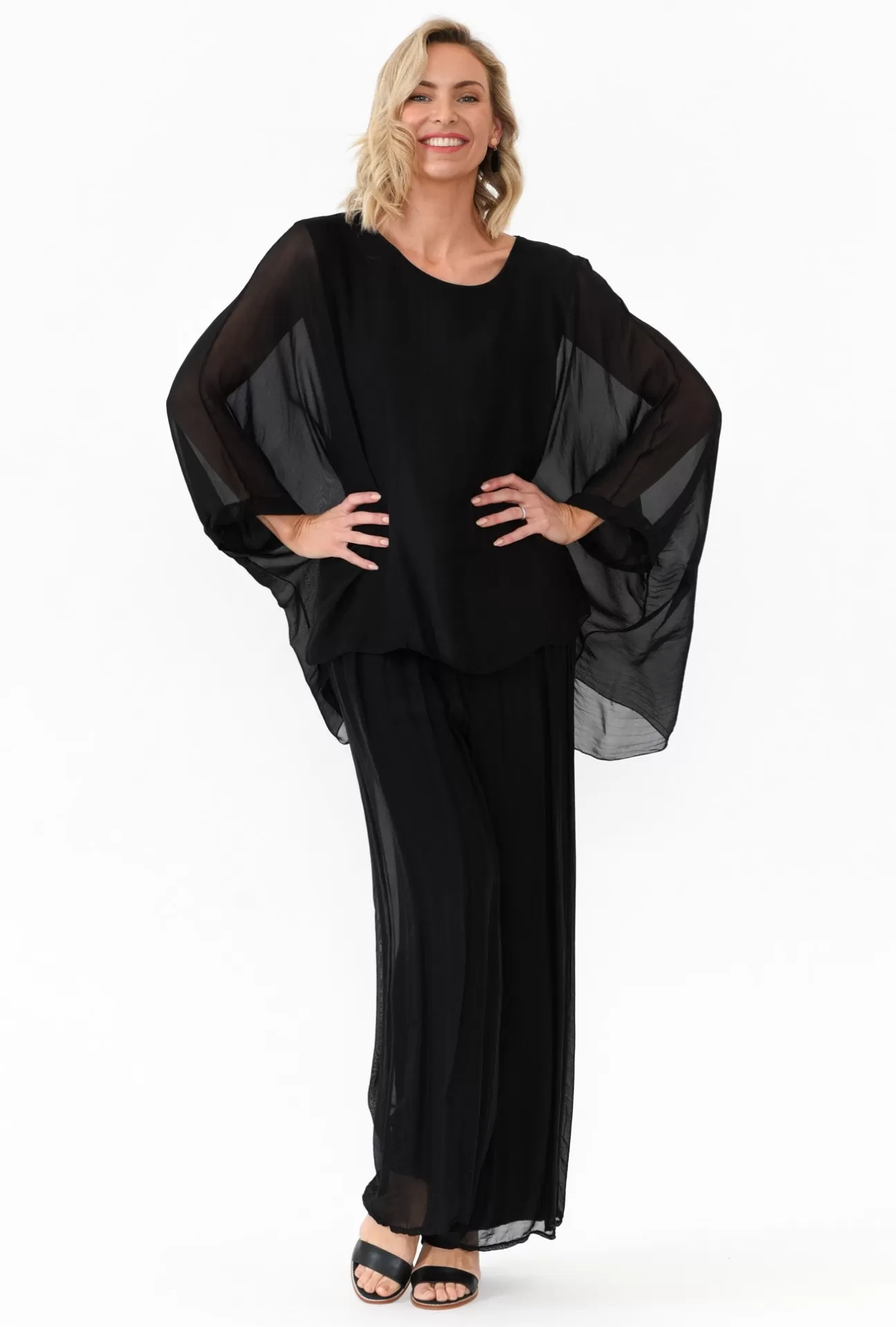 La Strada Trevino Black Silk Overlay Top Best