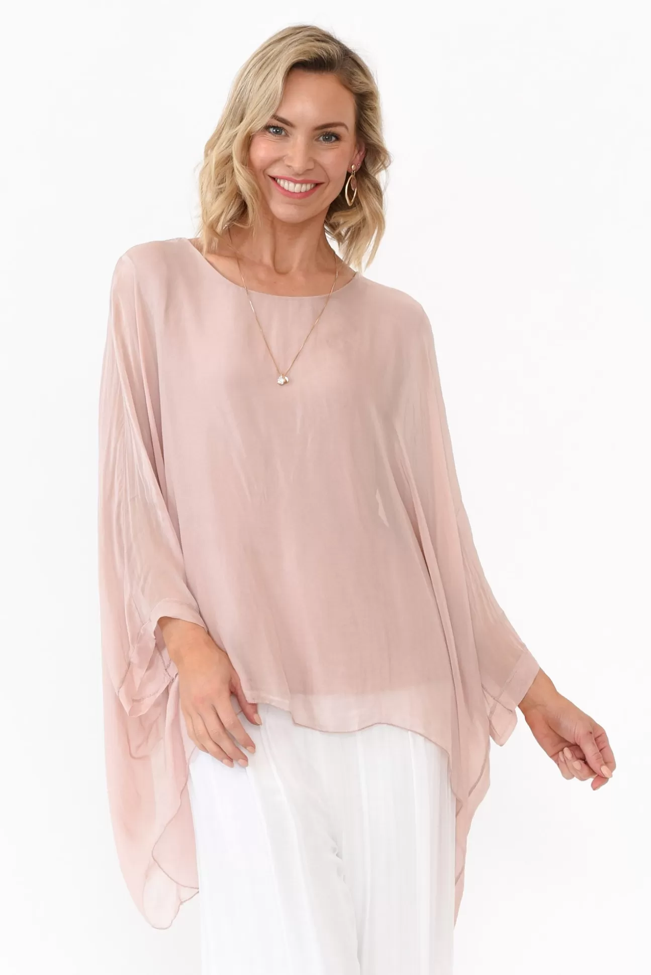 La Strada Trevino Blush Silk Overlay Top Discount