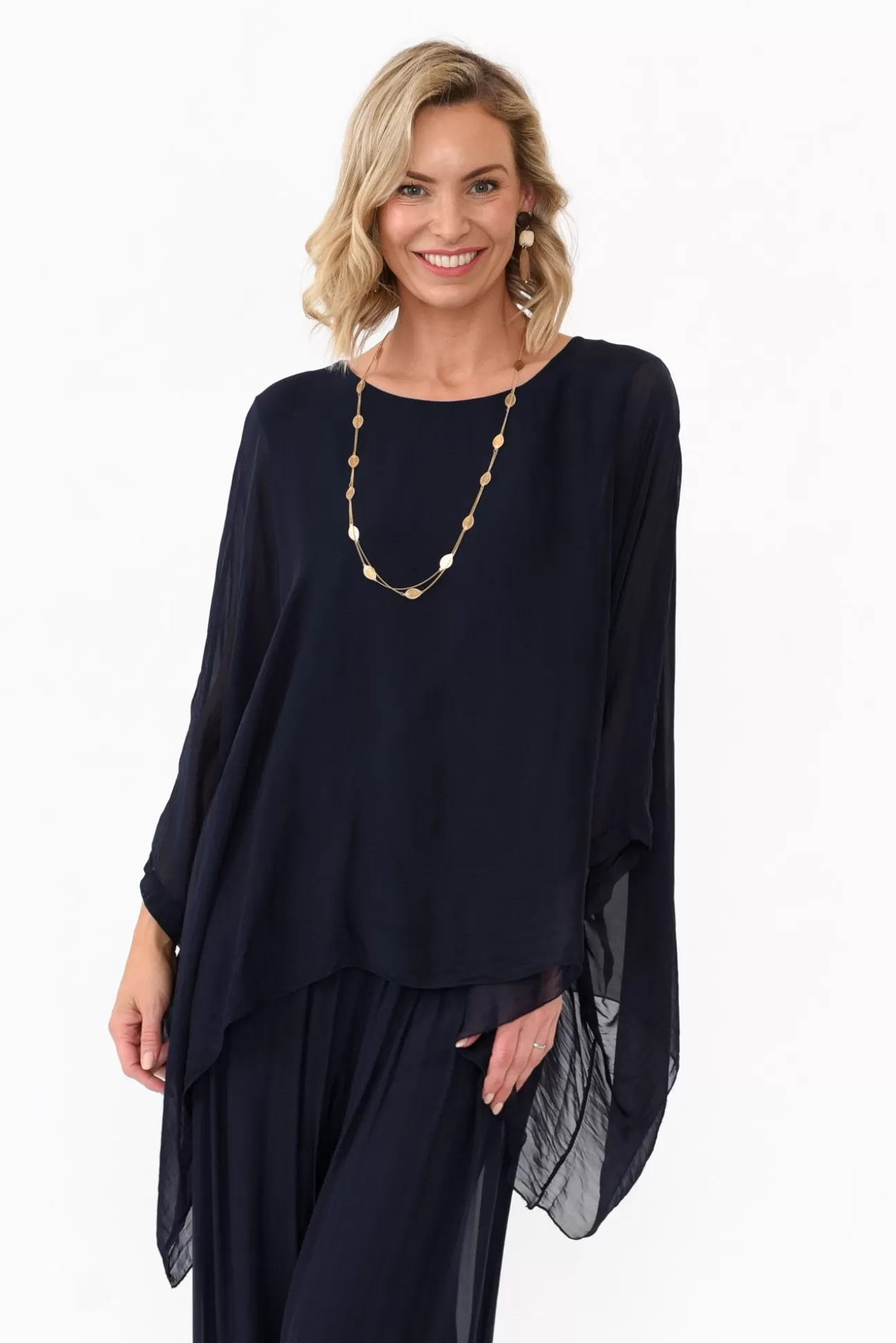 La Strada Trevino Navy Silk Overlay Top Clearance