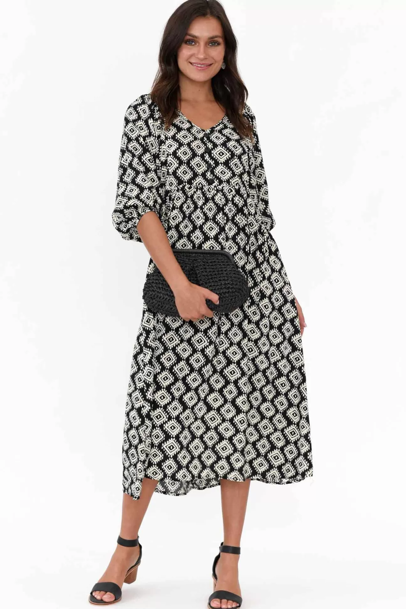 Willow Tree Trey Black Geo Midi Dress Shop