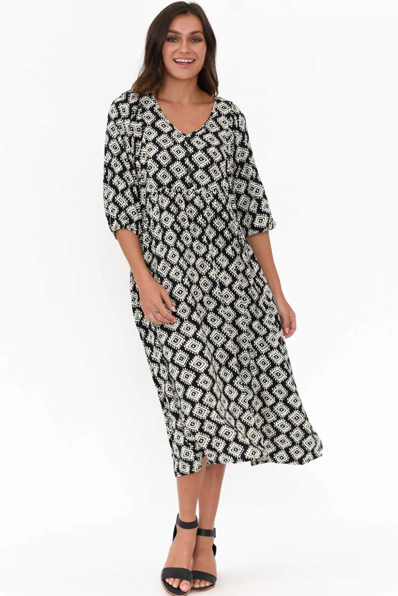 Willow Tree Trey Black Geo Midi Dress Shop