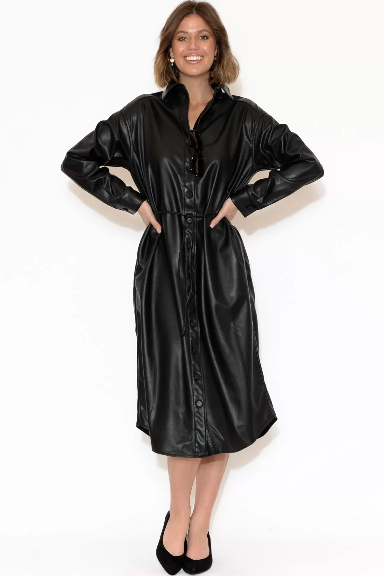 Brave u0026 True Trinity Black Faux Leather Dress Best Sale