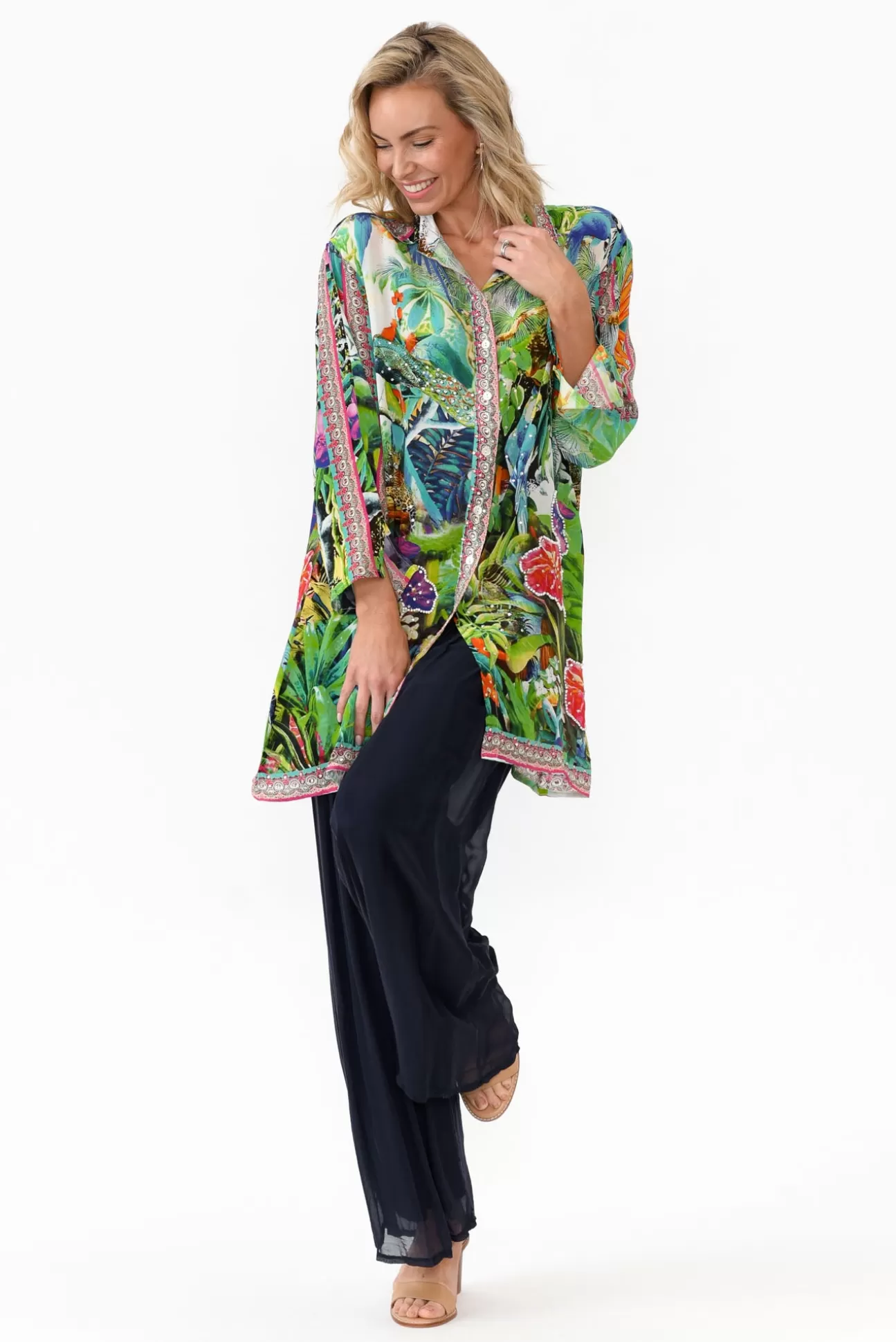 Fashion Spectrum Tropical Green Silk Resort Shirt Outlet