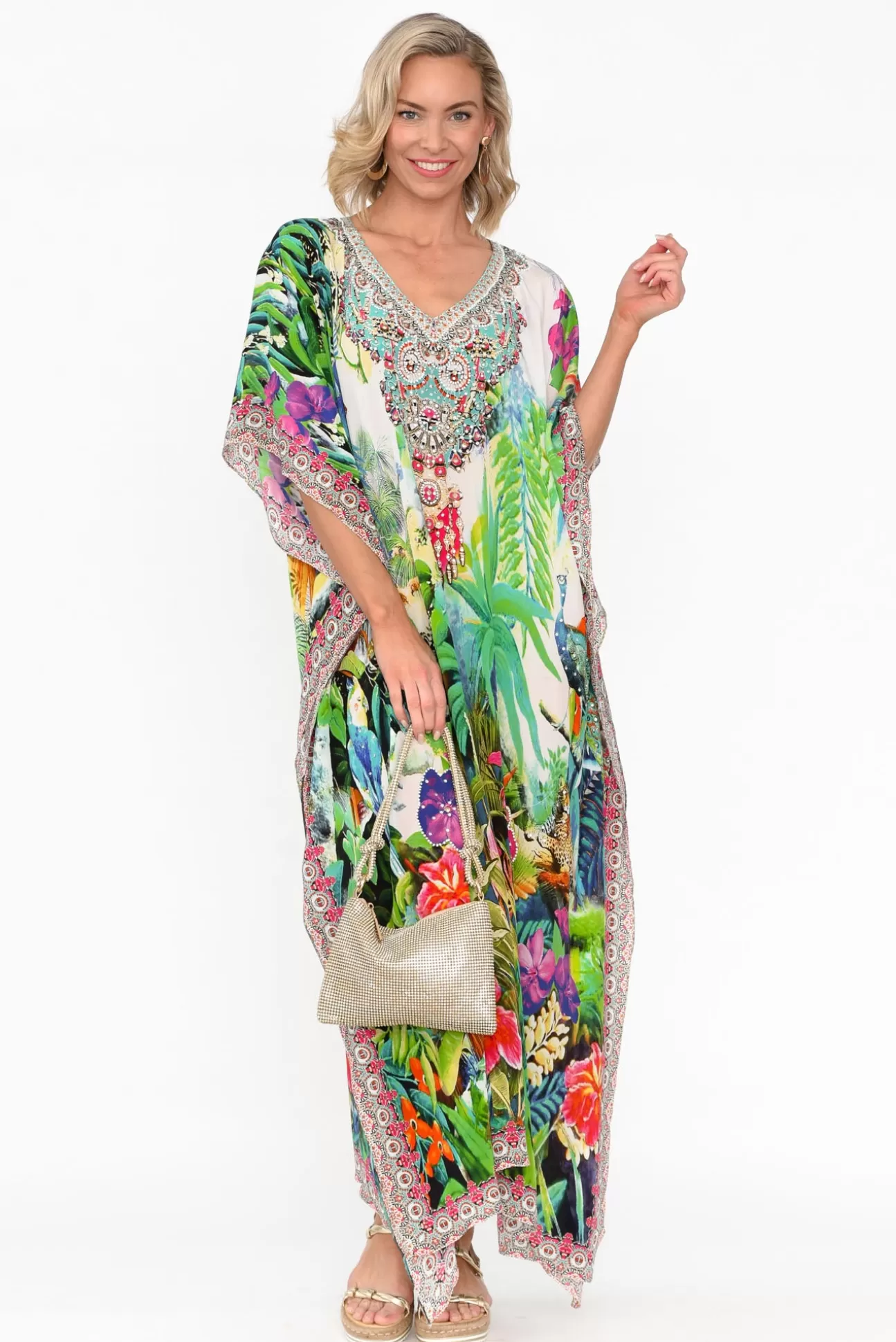 Fashion Spectrum Tropical Resort Silk Maxi Kaftan Online