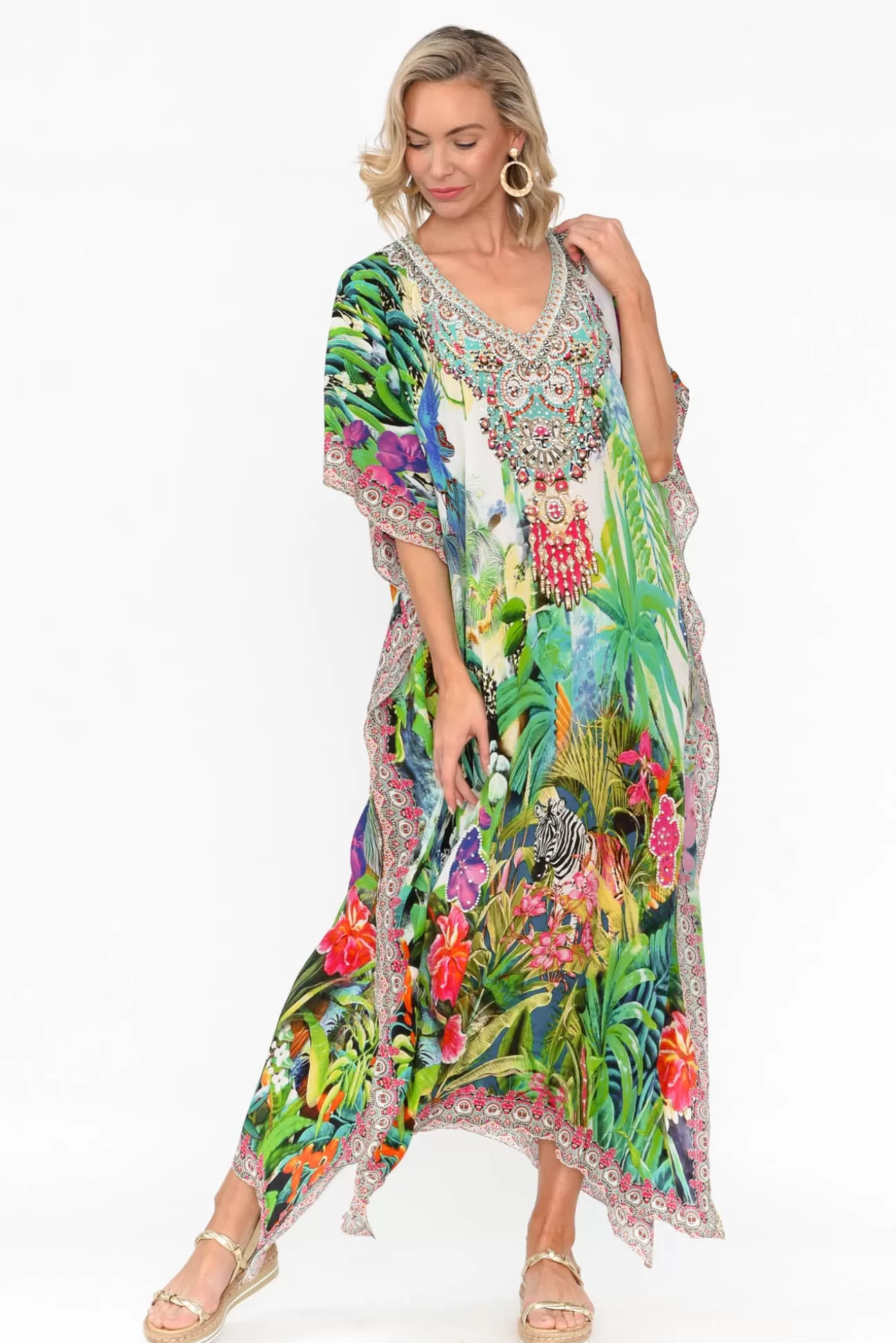 Fashion Spectrum Tropical Resort Silk Maxi Kaftan Online