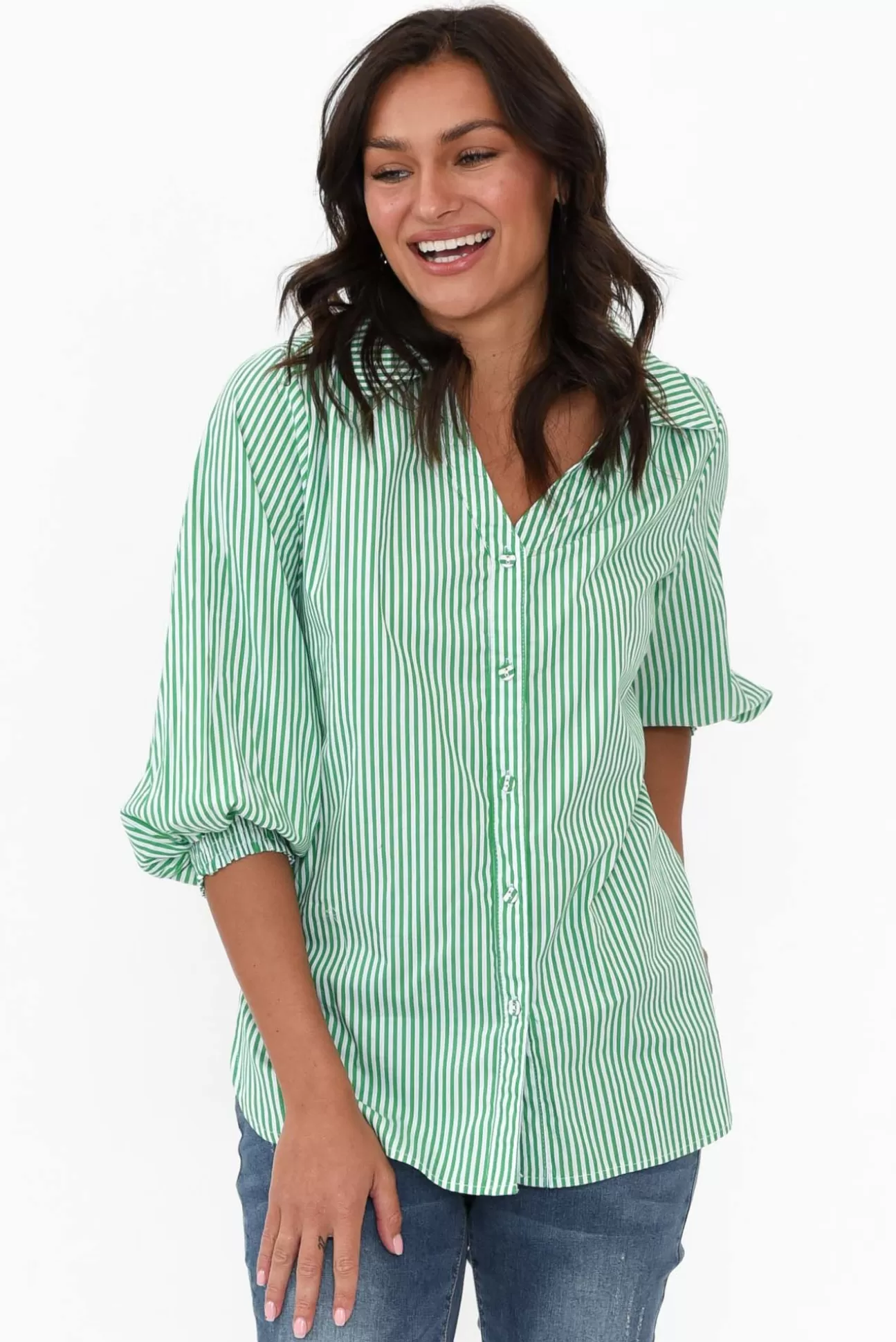 Silver Wishes Troy Green Stripe Cotton Shirt Online