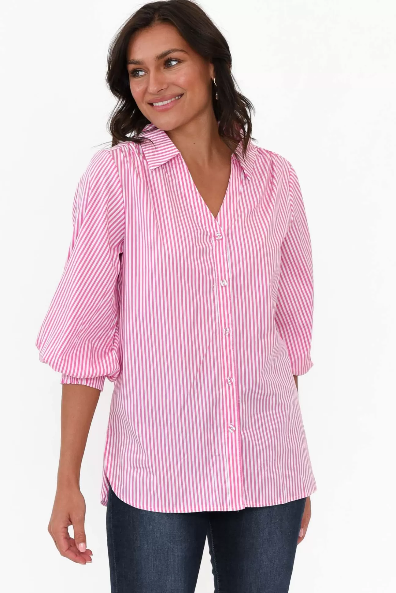 Silver Wishes Troy Pink Stripe Cotton Shirt Hot