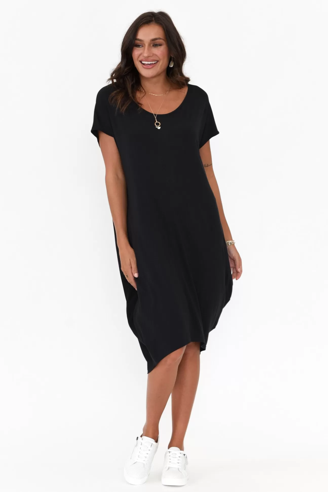 Tani Tulip Black Micro Modal Drape Dress Cheap