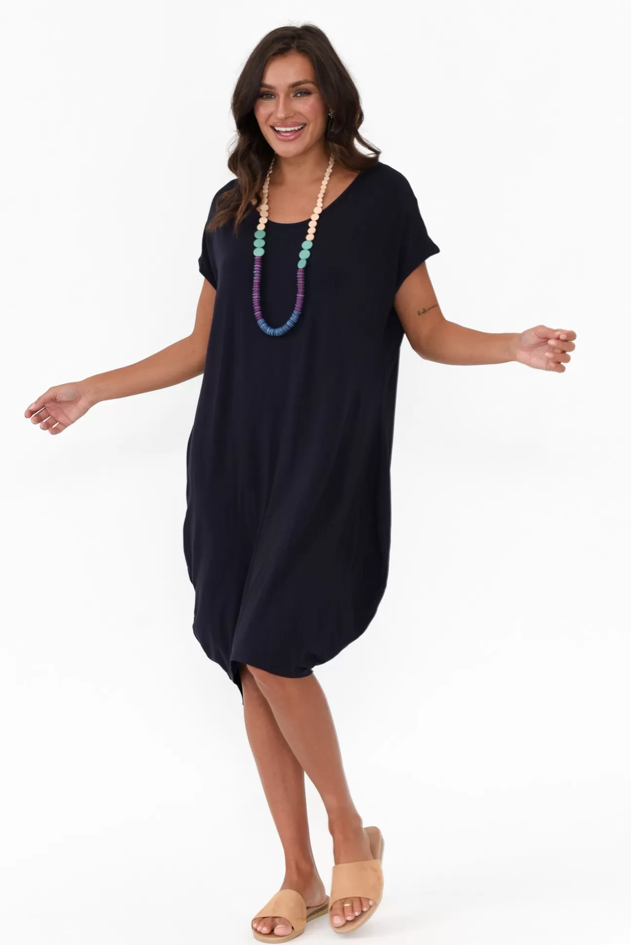 Tani Tulip Navy Micro Modal Drape Dress Cheap