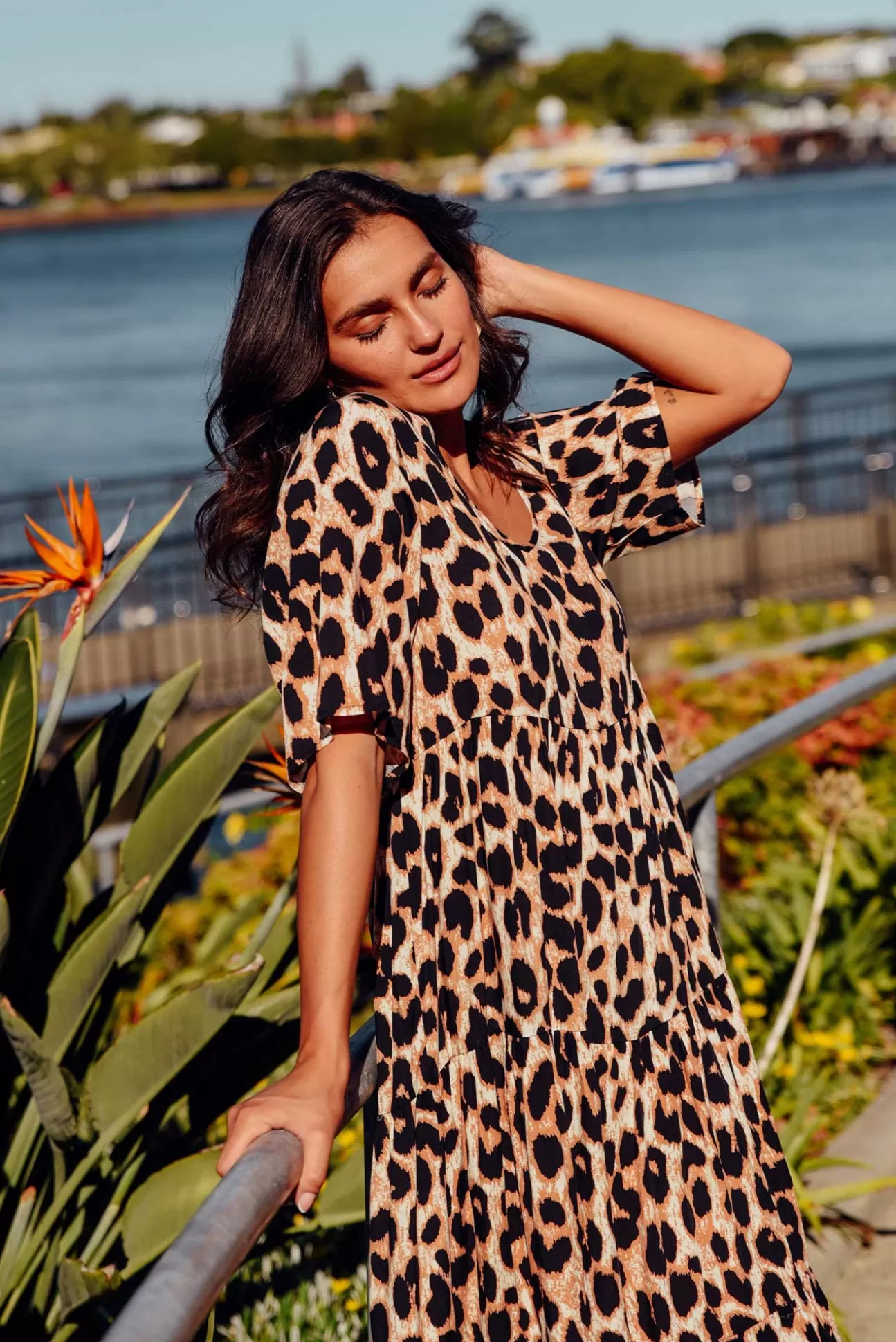 Slate the Label Tully Brown Leopard Maxi Dress Clearance