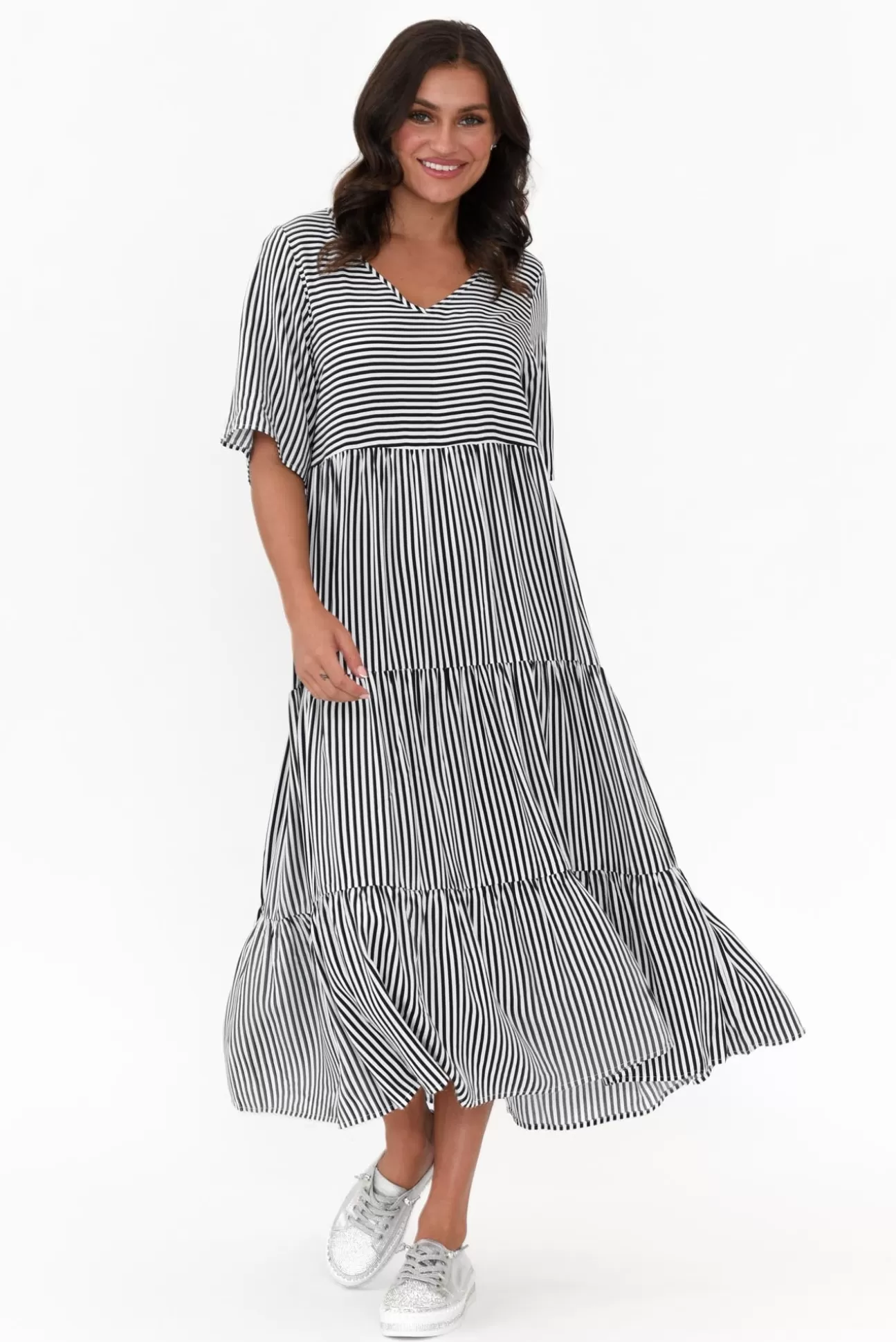 Slate the Label Tully Navy Stripe Maxi Dress New