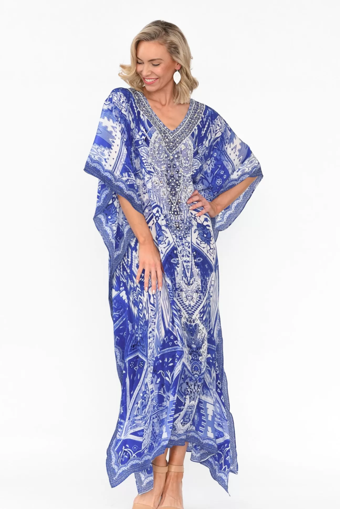 Fashion Spectrum Tuscany Blue Silk Maxi Kaftan Best