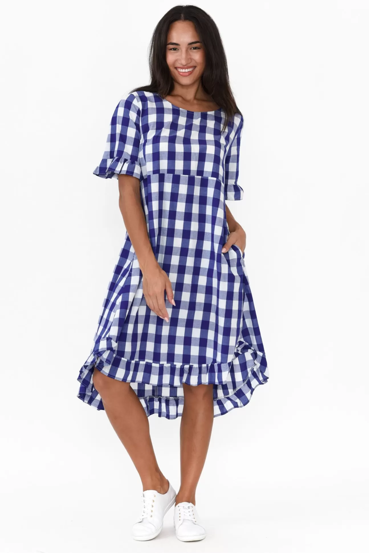 Worthier Val Blue Gingham Cotton Dress Shop