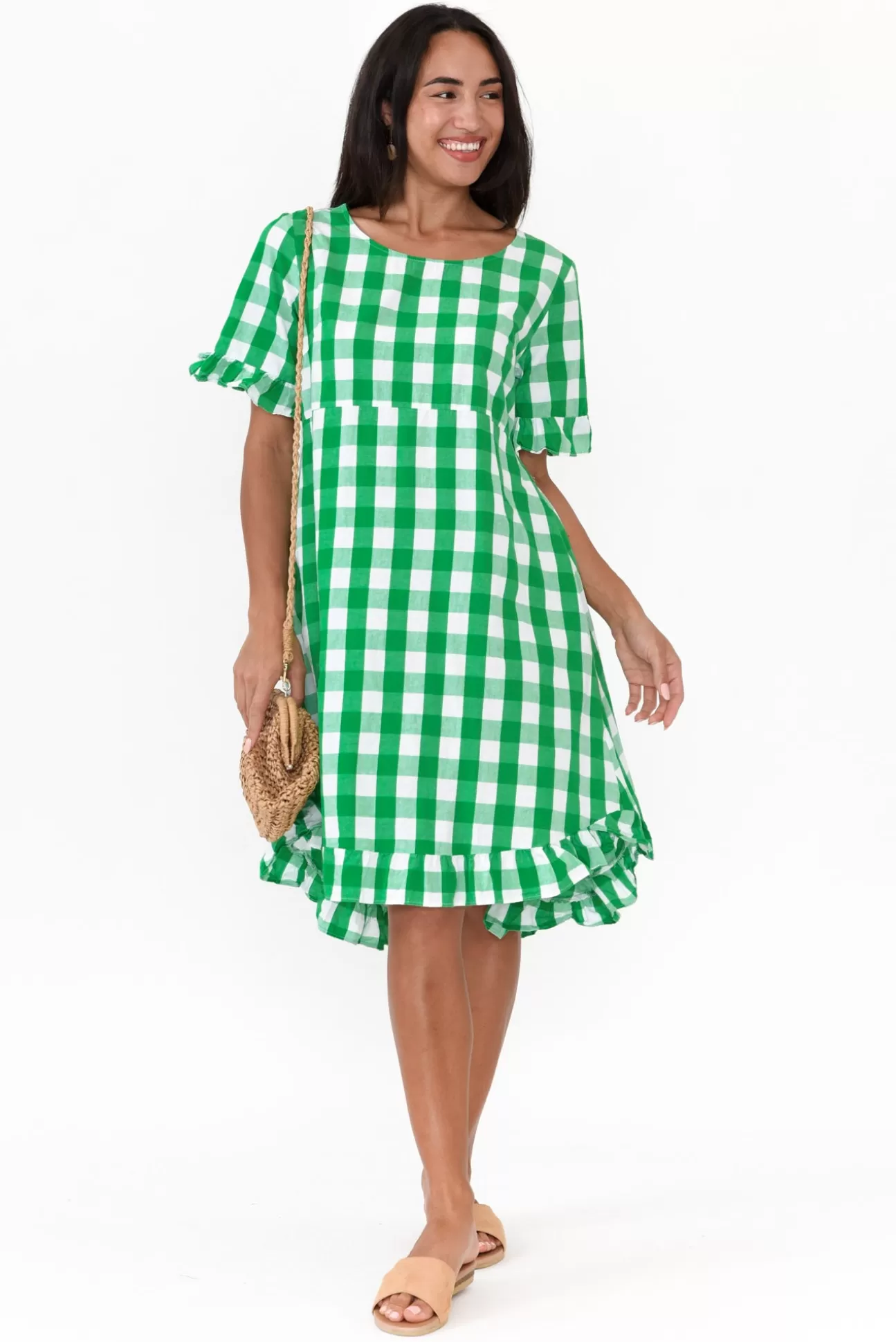 Worthier Val Emerald Gingham Cotton Dress Shop