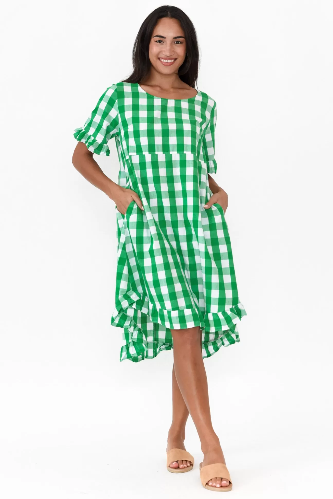 Worthier Val Emerald Gingham Cotton Dress Shop