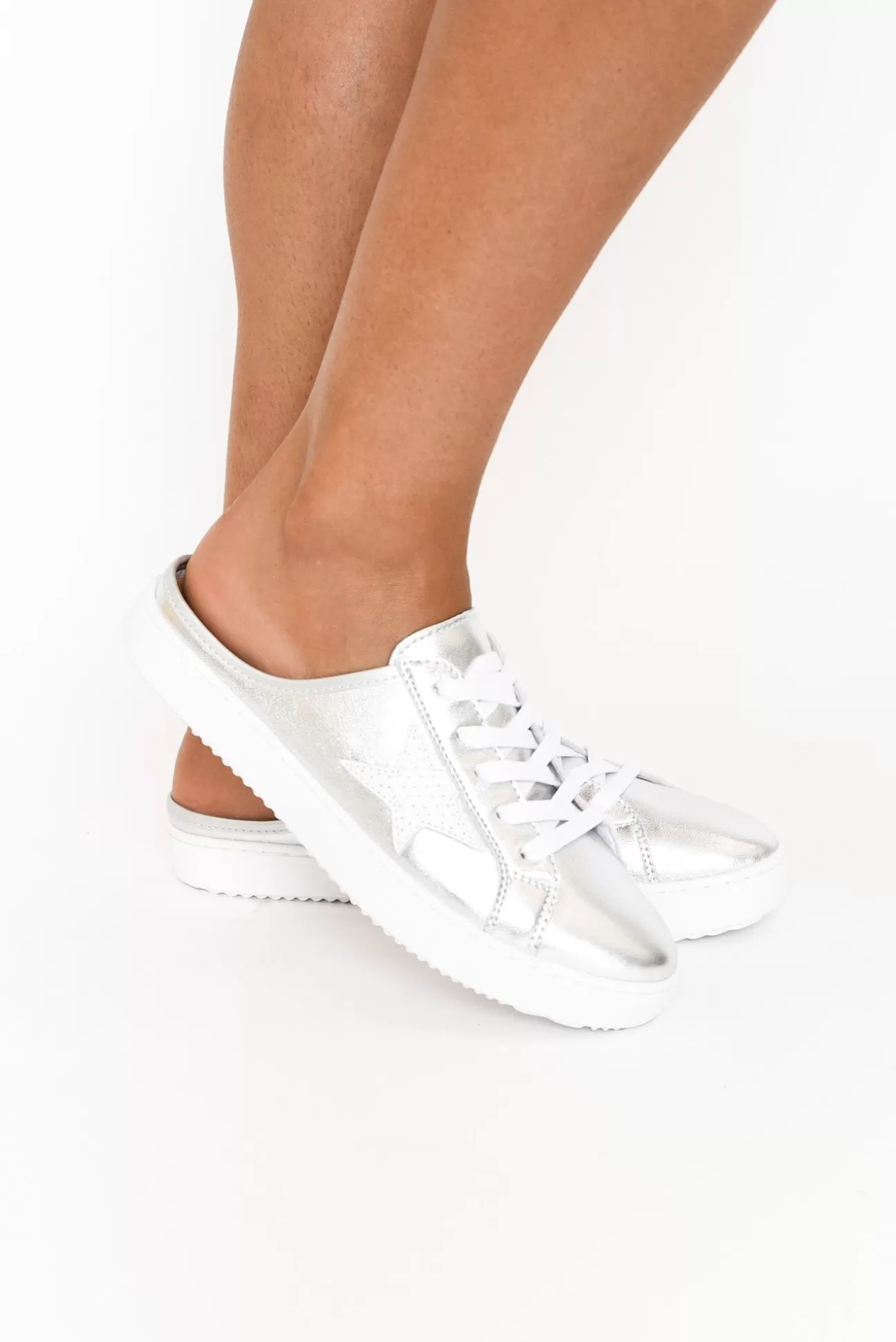 Alfie and Evie Vango Silver White Leather Mule Sneaker Clearance