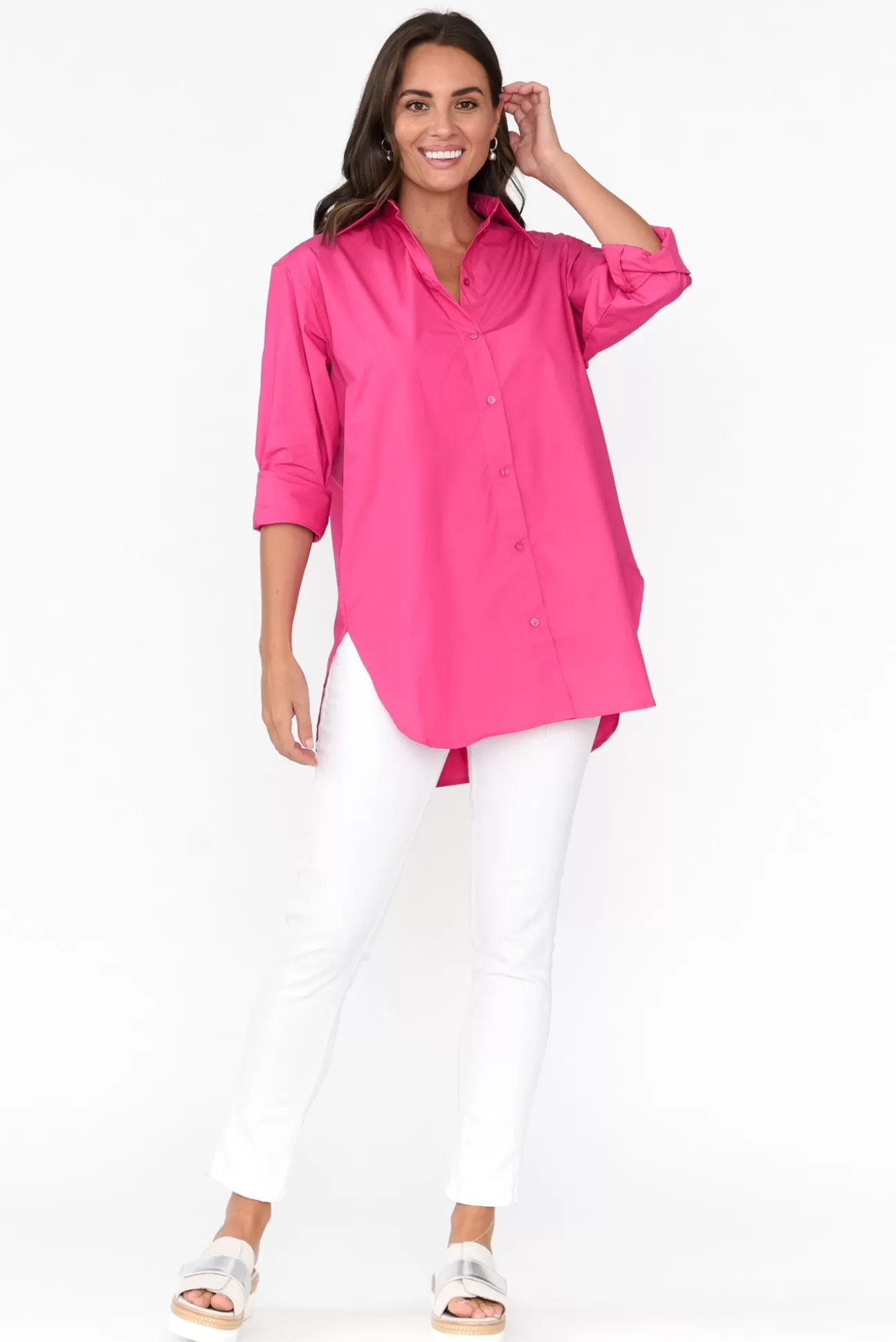 Ebby and I Verdel Hot Pink Cotton Shirt Flash Sale