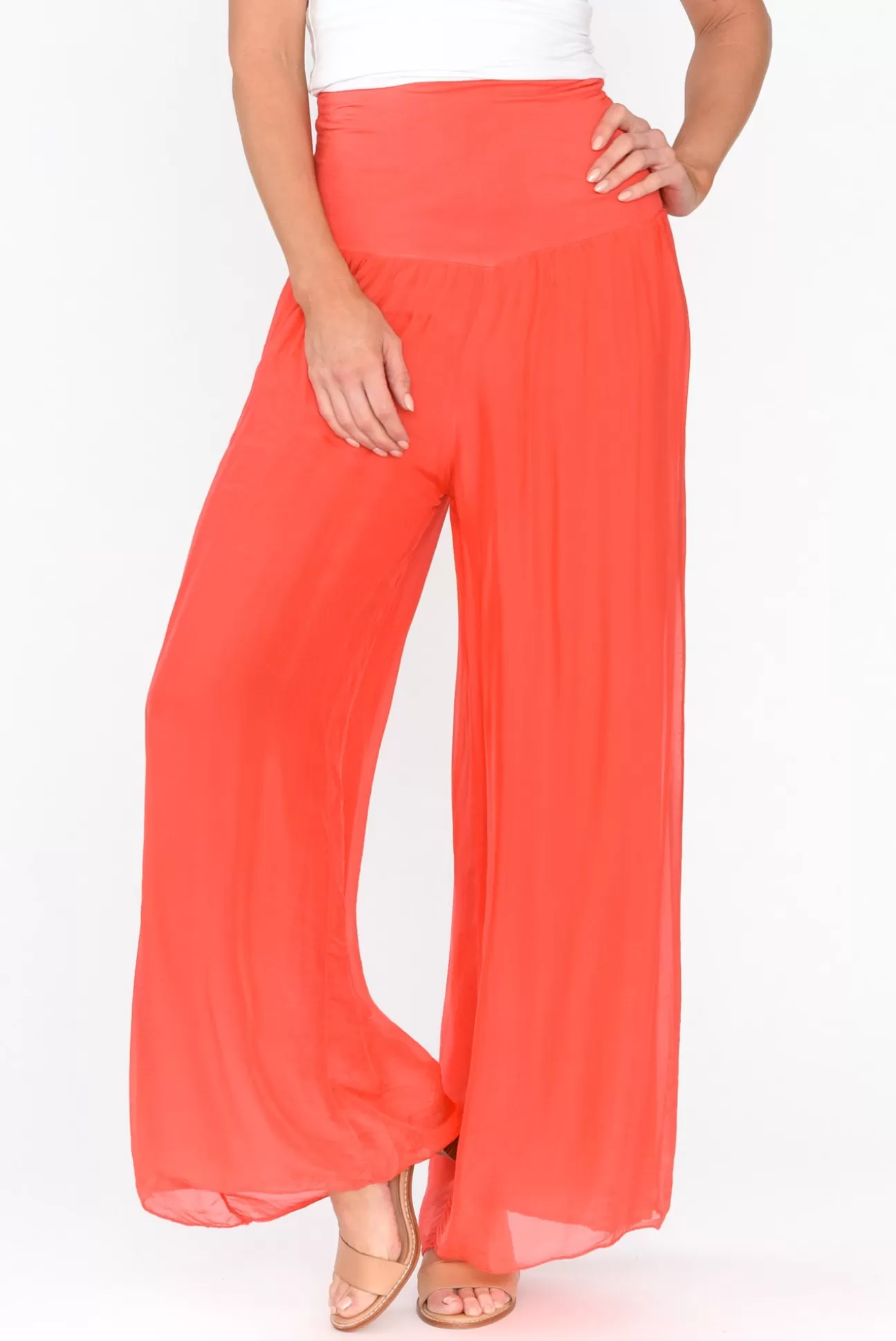 Fabuler Vernon Coral Silk Wide Leg Pant Clearance