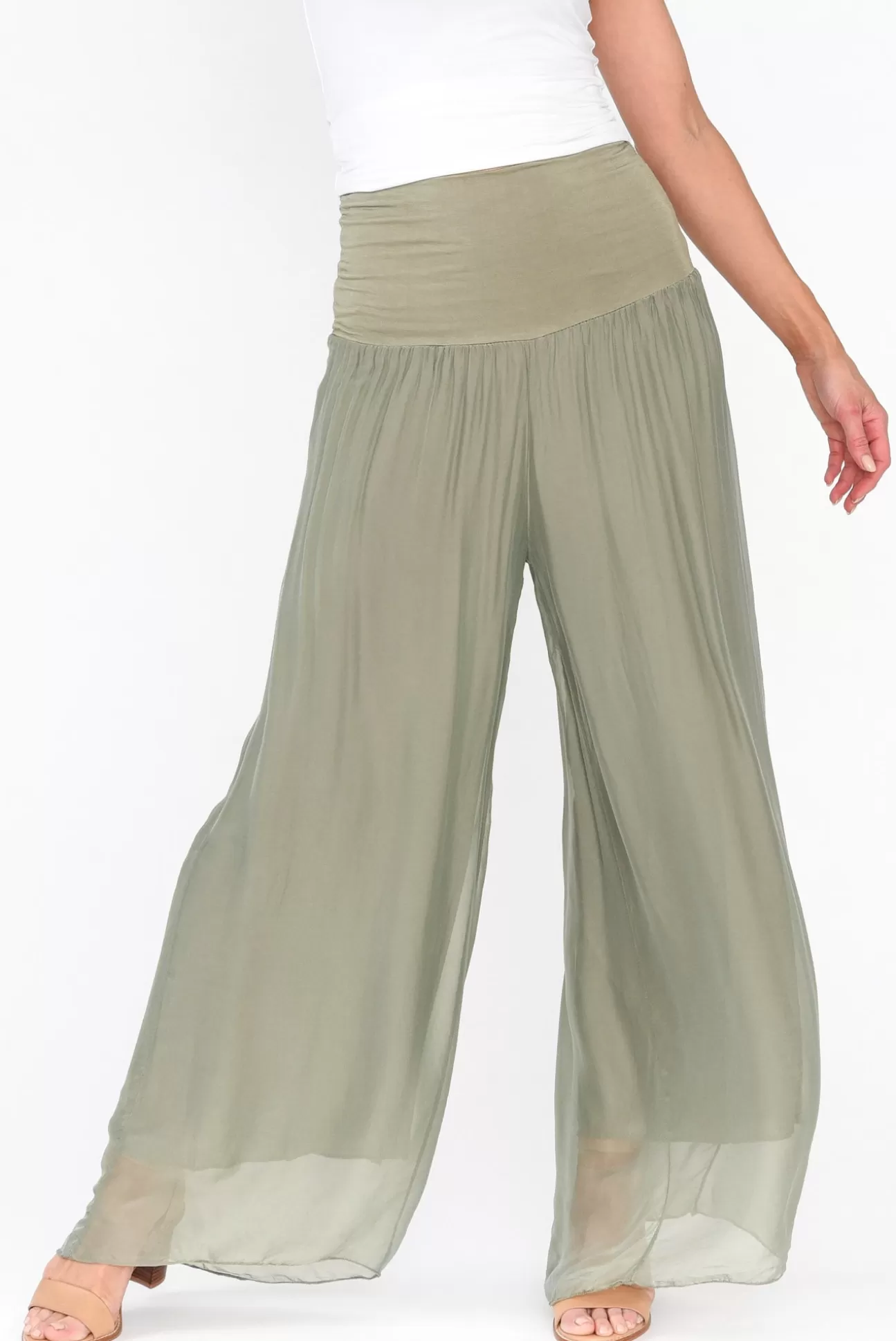 Fabuler Vernon Sage Silk Wide Leg Pant Flash Sale