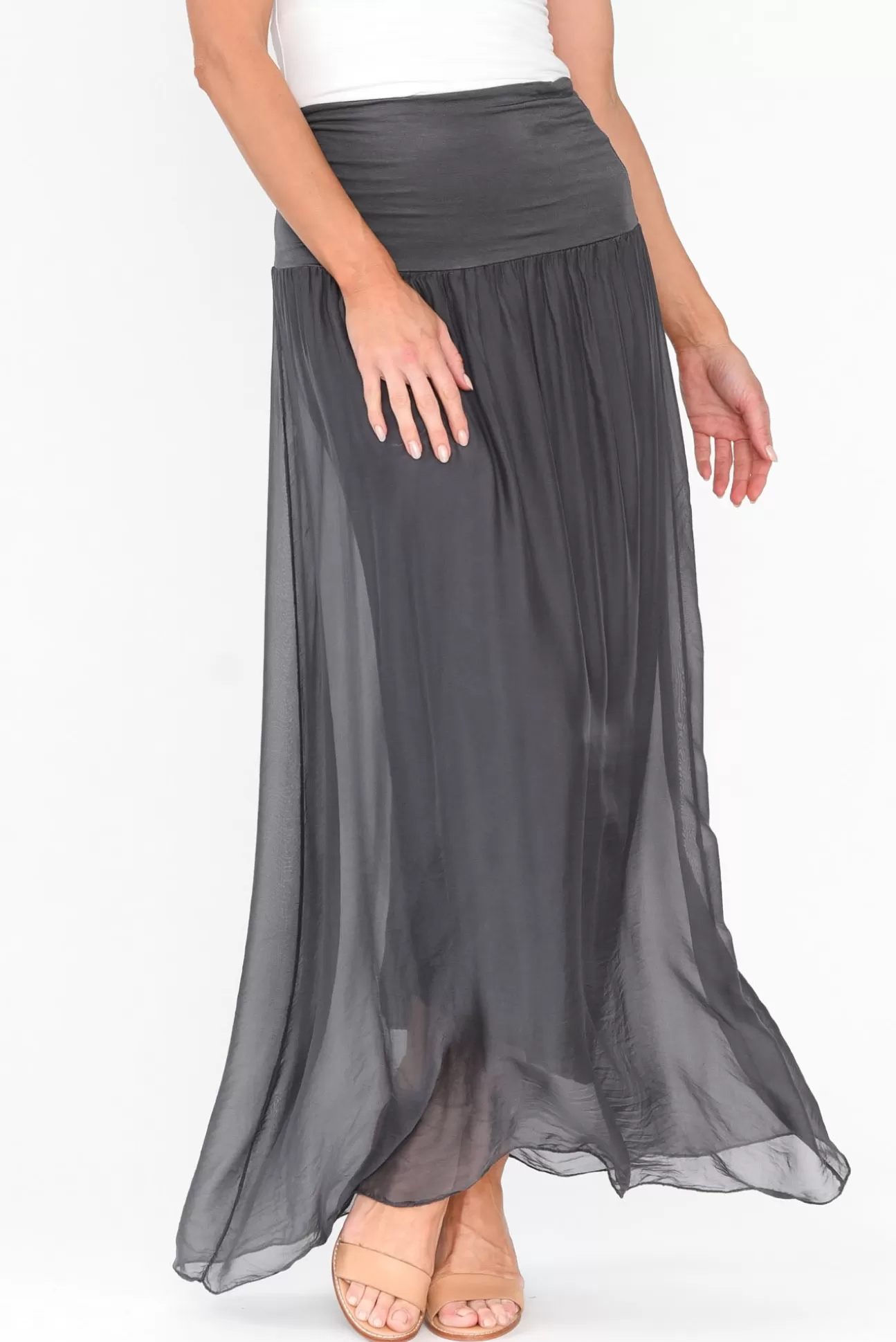 Fabuler Viana Charcoal Silk Layer Skirt Fashion