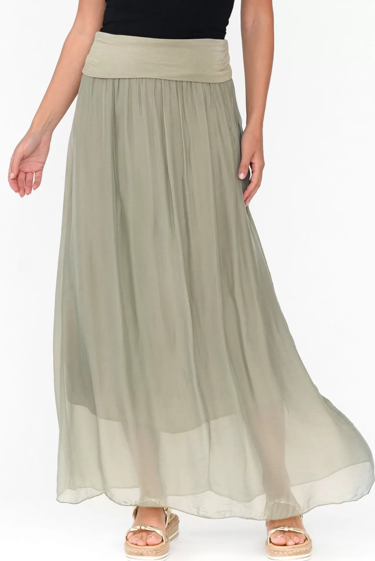 Fabuler Viana Sage Silk Layer Skirt Store